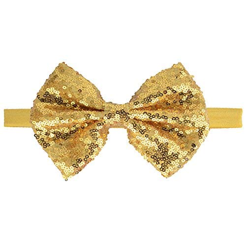 BELICIA 6 Pcs Baby Girls Headbands - Sparkly Glitter Sequin Hair Bows for Toddlers, Infants & Newborns | 4'' Big Boutique Bling Elastic Hair Accessories | Perfect for Birthday Parties, Photo Shoots & Daily Wear