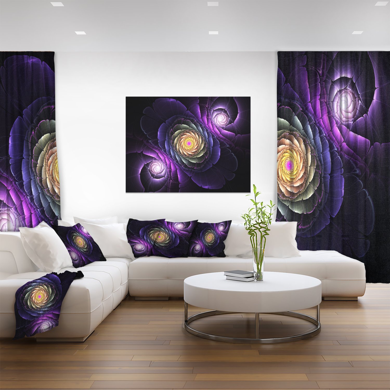 Vibrant Fractal Purple Flowers Digital Art Print - Large Canvas Wall Decor for Living Room, Bedroom & Office | Modern Abstract Floral Artwork