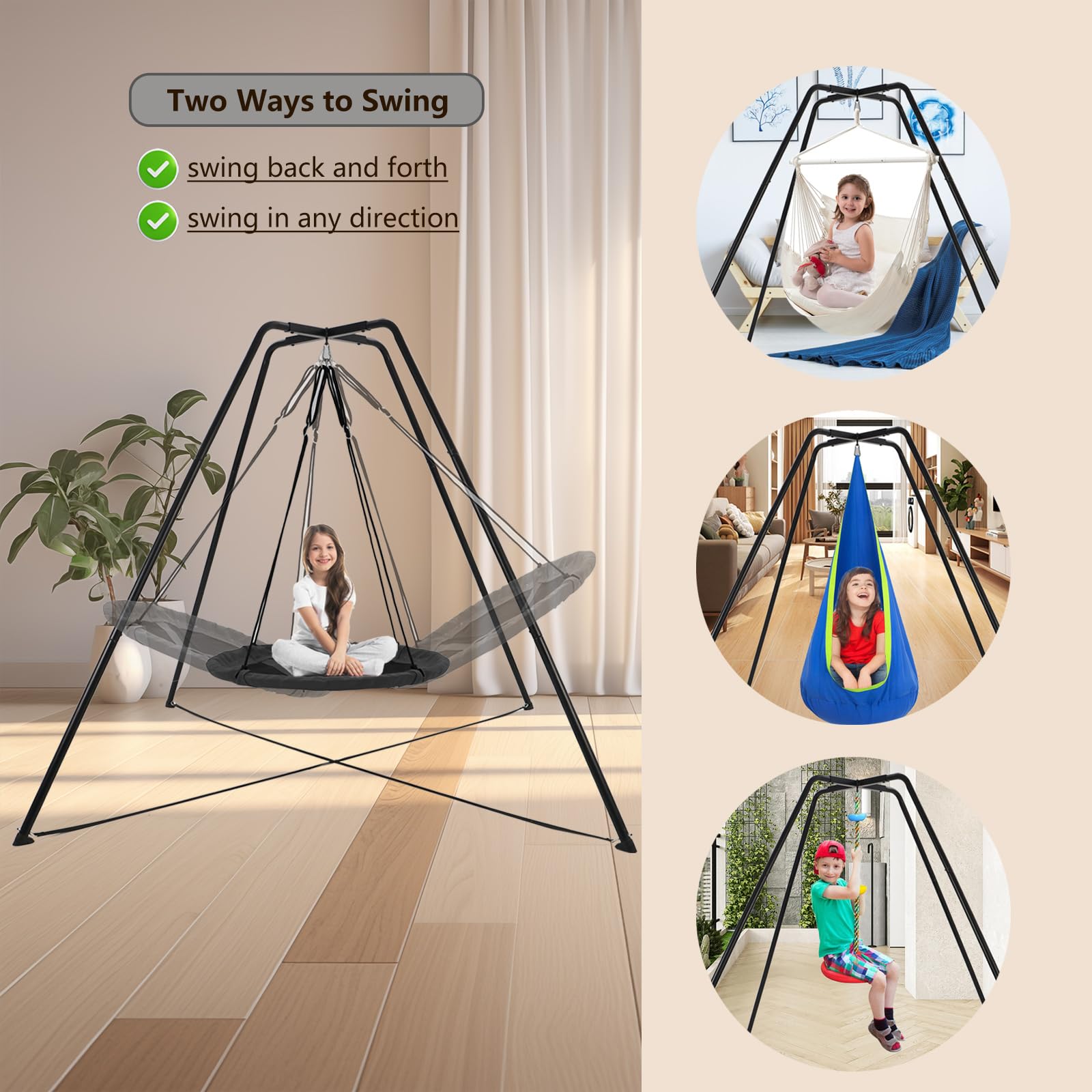 Heavy Duty 330LBS Metal Swing Stand for Kids - Outdoor & Indoor Backyard Play Set, Anti-Rust All-Weather Steel Frame (Saucer Swing Not Included) - Perfect for Backyard Fun, Playgrounds, and Family Outdoor Activities
