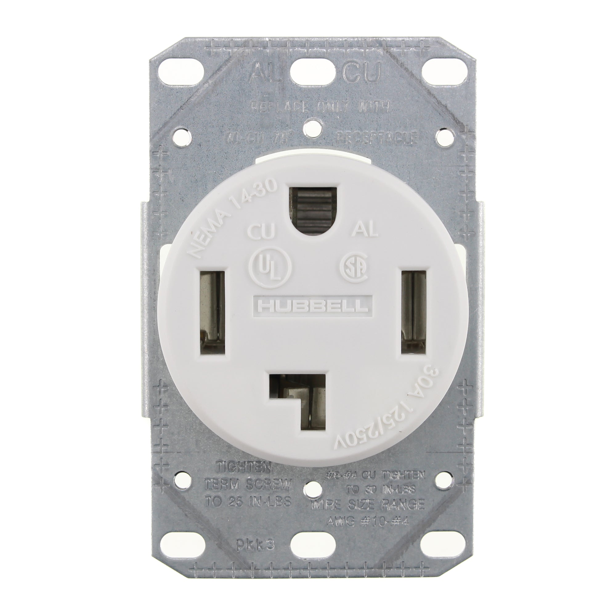 HUBBELL RR430FW 30A Single Range Receptacle, NEMA 14-30R, 3P 4W, 125/250V - Perfect for Electric Ranges, Dryers & RV Power Hookups