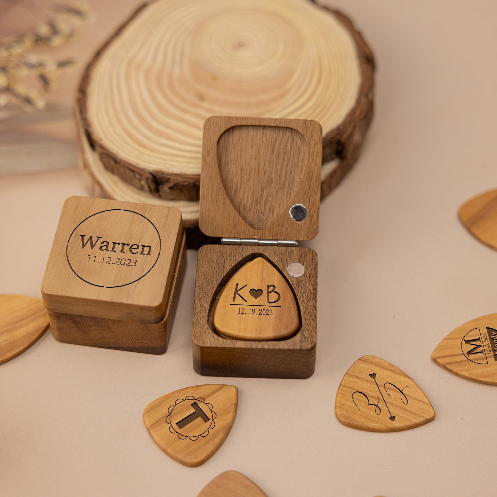 Custom Engraved Wooden Guitar Picks with Case - Personalized Guitar Accessories Gift Set for Musicians (Dad, Husband, Son) - Perfect for Valentine's Day, Birthday & Father's Day Gifts | Great for Live Performances, Music Practice & Collectors
