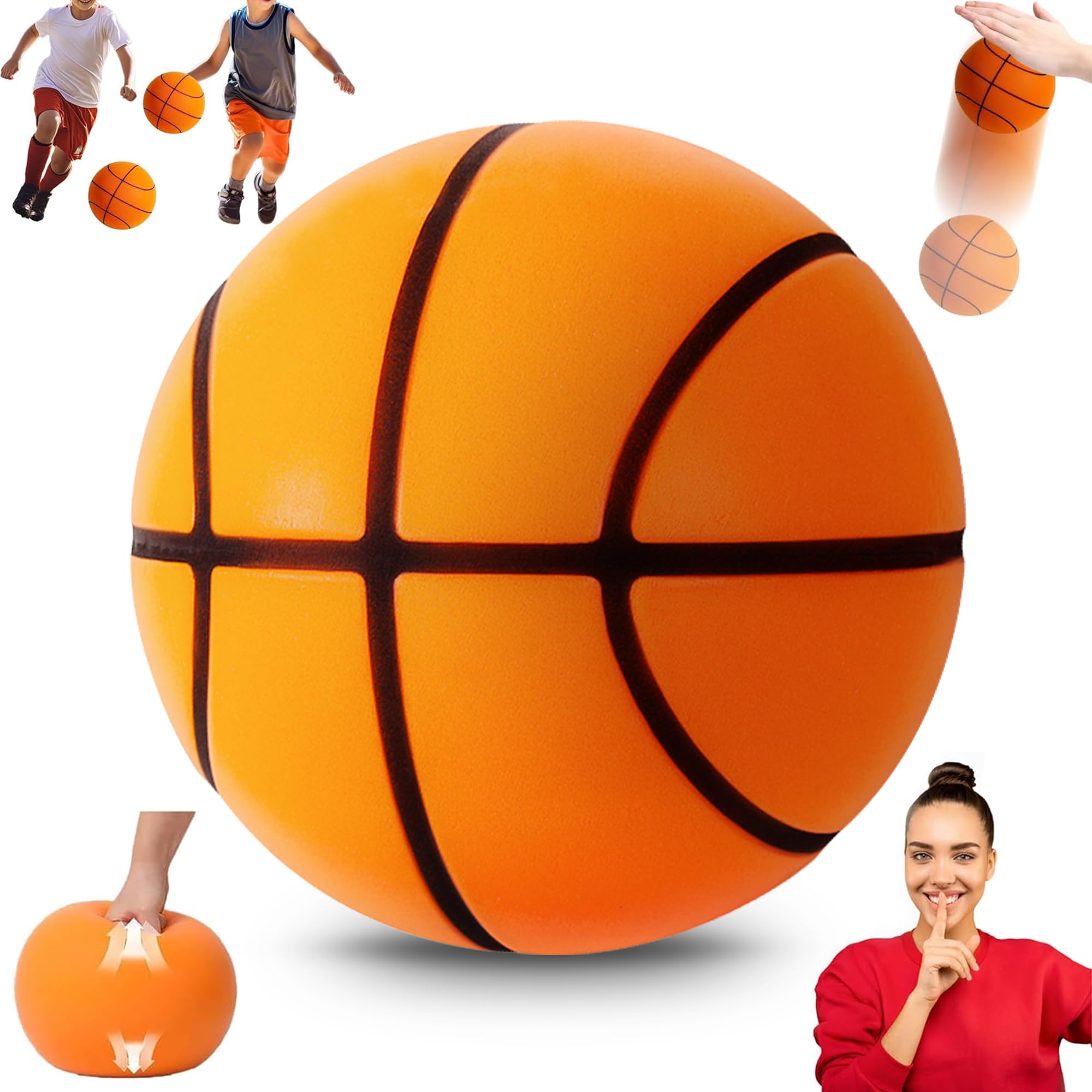 THCBME Size 7 Silent Basketball - Noiseless Indoor Training Ball for Dribbling Practice, Home Gym Workouts & Apartment-Friendly Sports (Orange) | Perfect for Late-Night Practice, Kids Training & Noise-Sensitive Areas