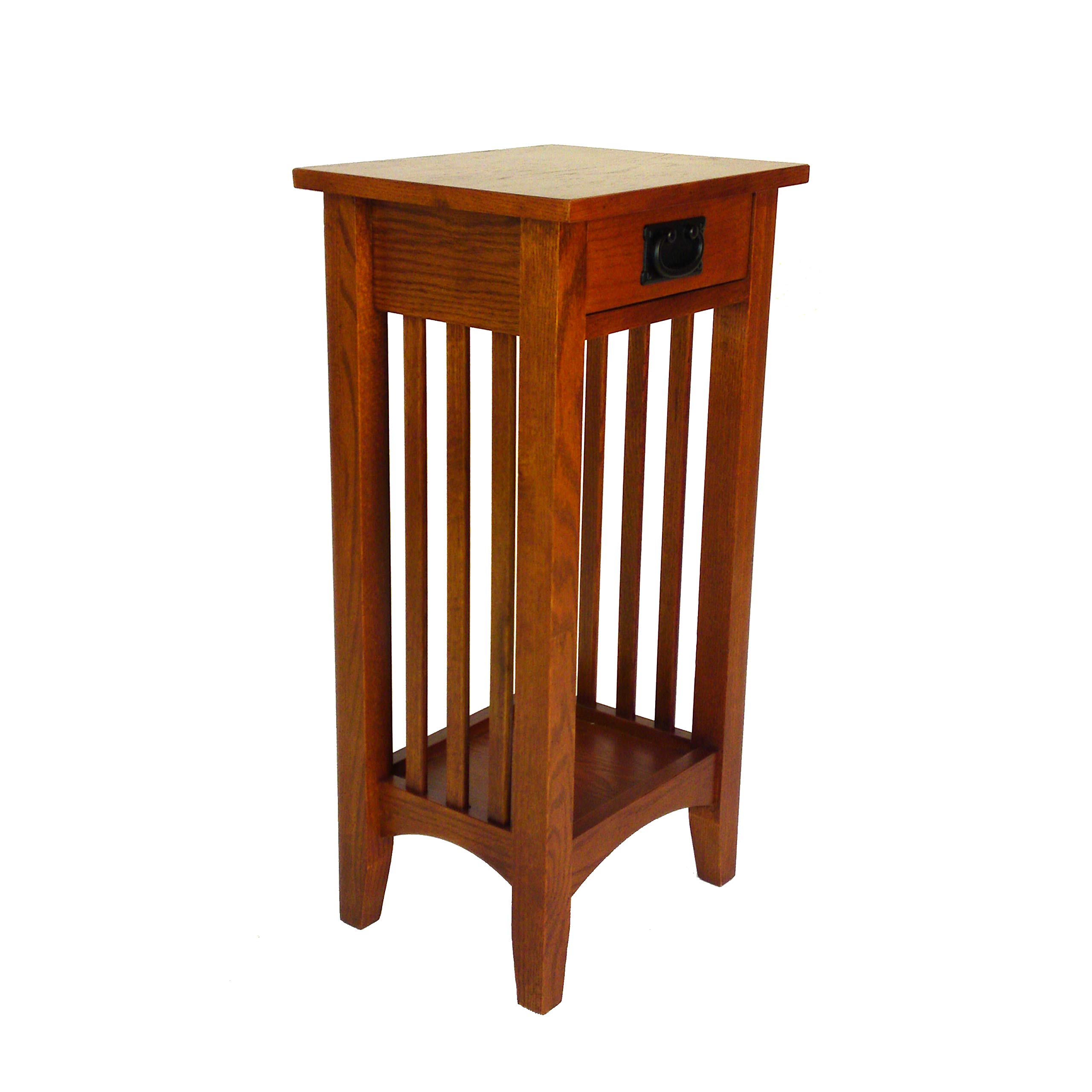Benjara Wooden Pedestal Stand with Drawer & Open Shelf - Rustic Brown Display Stand for Home Decor, Plants, Books & Collectibles