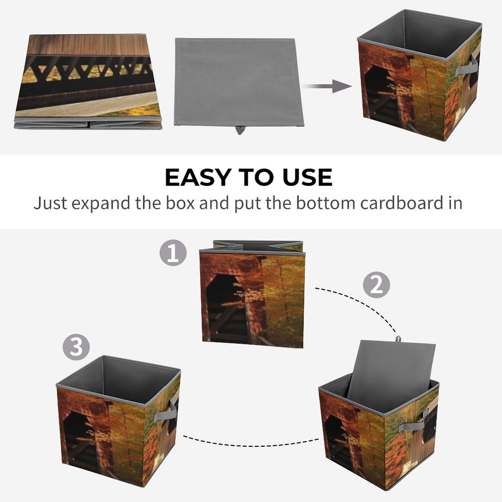 Collapsible Storage Bins with Handles - Albany Bridge Print Organizer for Home & Office