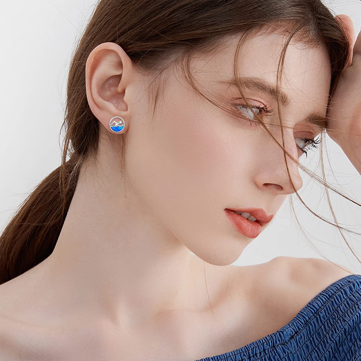 YAFEINI Sterling Silver Opal Stud Earrings for Women - Waterproof Swim Jewelry for Swimming, Beach & Pool Activities