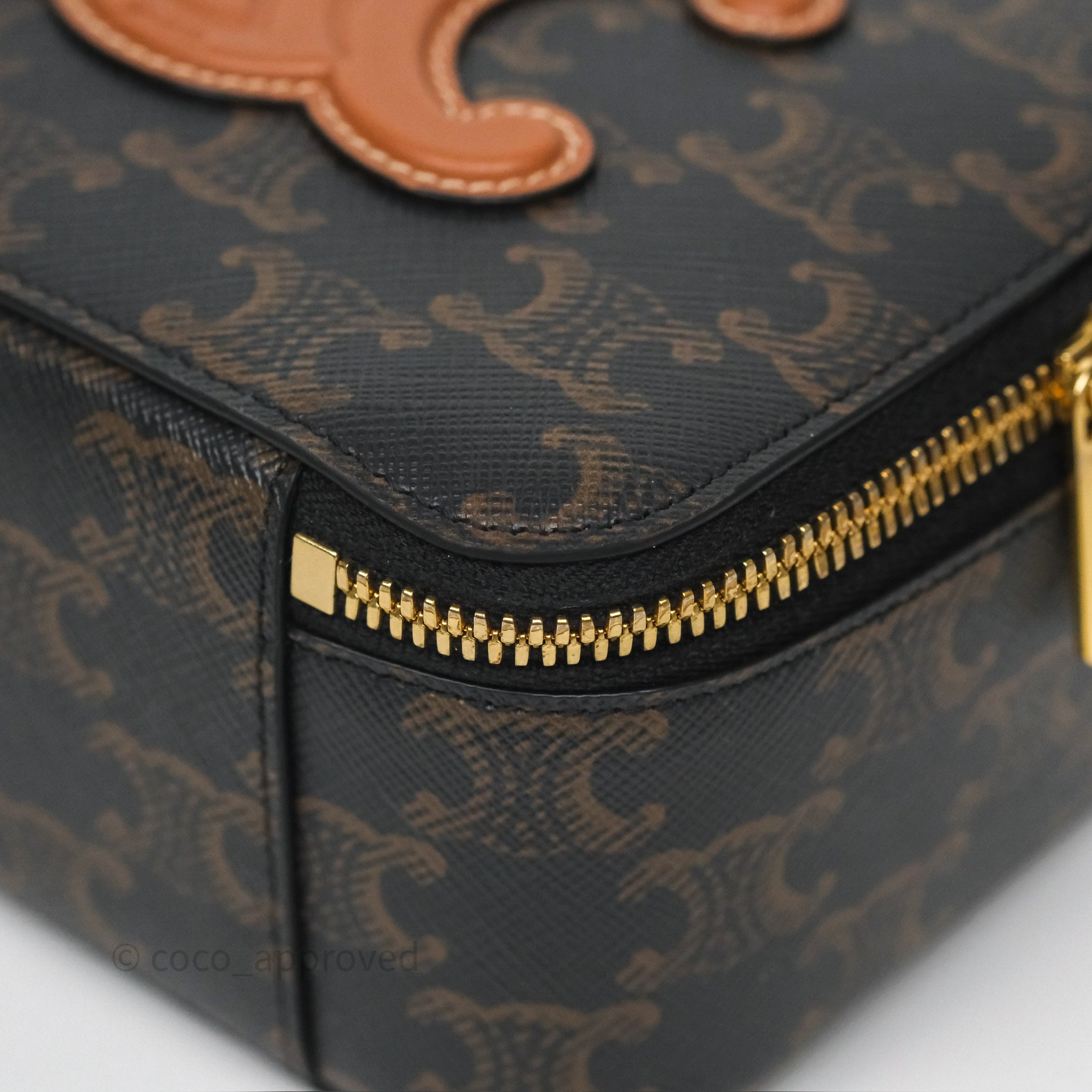 Celine Triomphe Box Bag in Tan Calfskin Leather with Chain Strap - Perfect for Everyday Use, Work & Evening Events