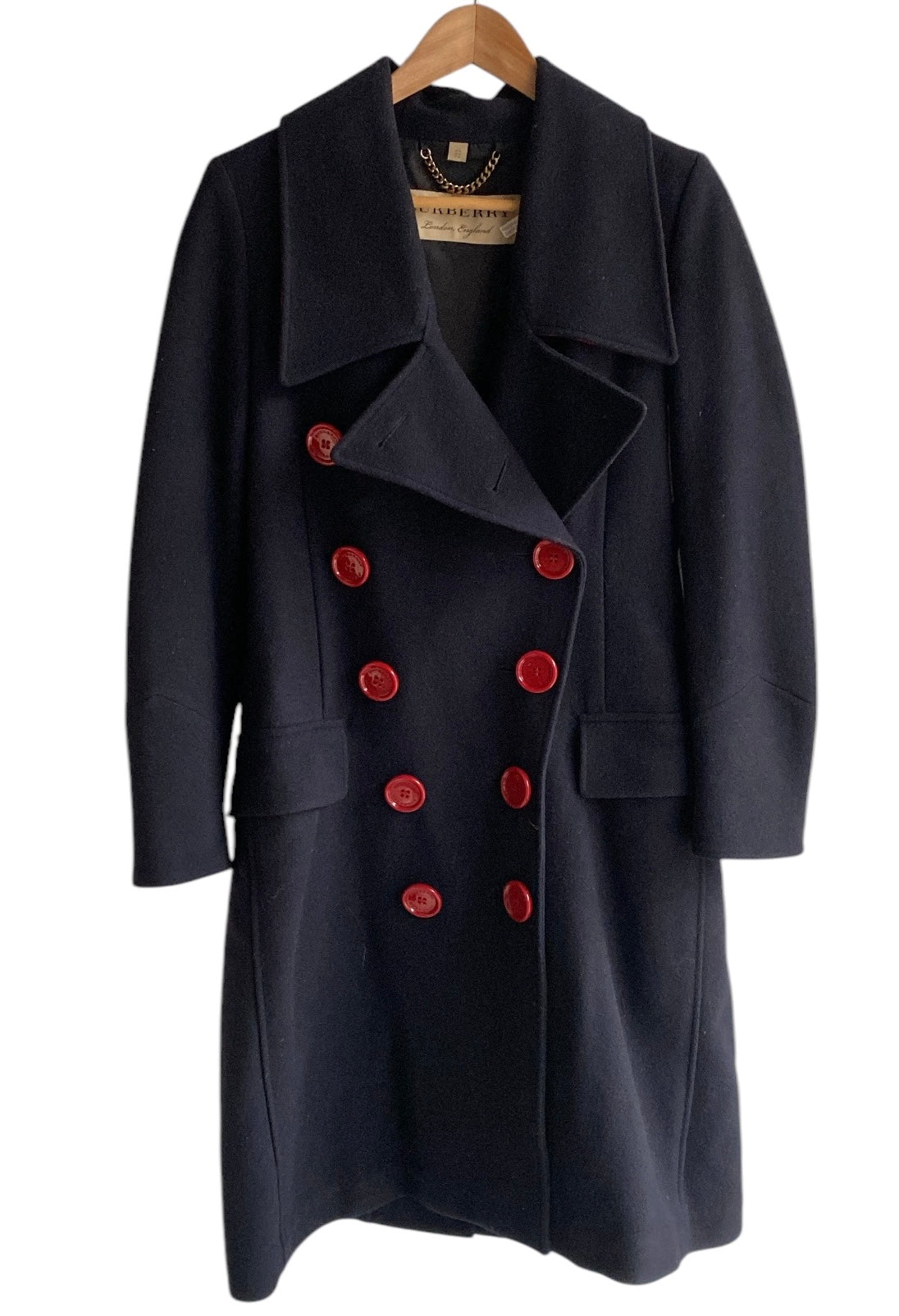 Burberry Navy Wool Coat for Women - Classic Winter Trench Coat with Belt, Warm & Stylish Outerwear for Office, Travel & Formal Occasions