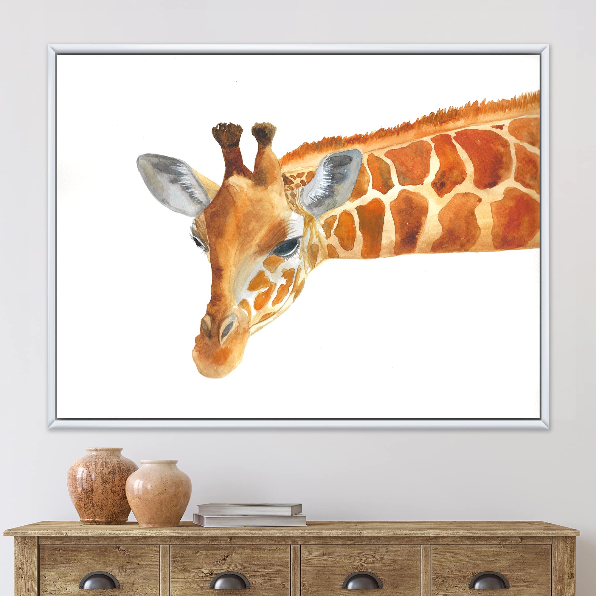Portrait of A Giraffe IX - Farmhouse Framed Canvas Wall Art Print - Modern Home Decor for Living Room, Bedroom & Office