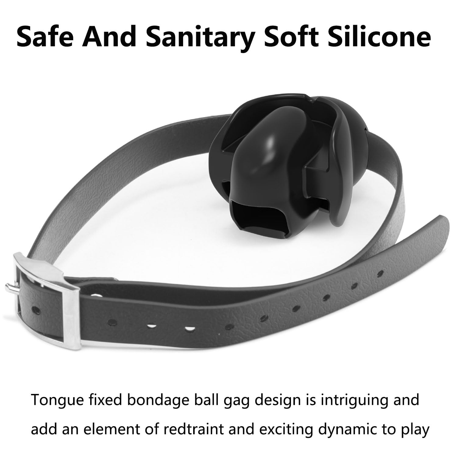 FREDORCH Adjustable Silicone Ball Gag with Fixed Tongue & Strap - Adult Bondage Toy for BDSM, Role Play & Couples Play (Black) - Perfect for Spicing Up Bedroom Fun & Dominance Scenes