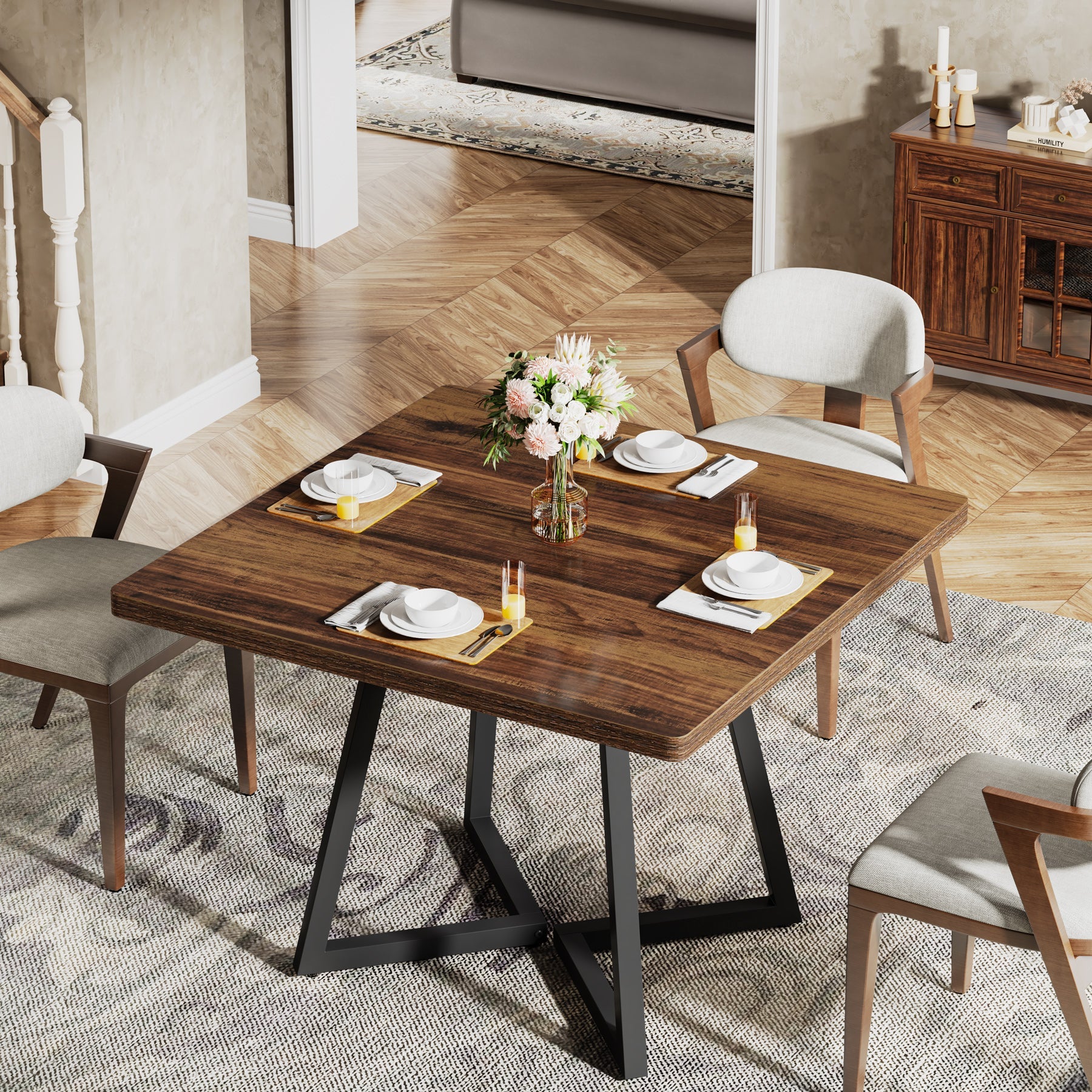 31.5 Inch Square Wooden Dining Table - Solid Wood Kitchen Table for 4 People - Perfect for Small Spaces, Breakfast Nooks & Cozy Family Meals