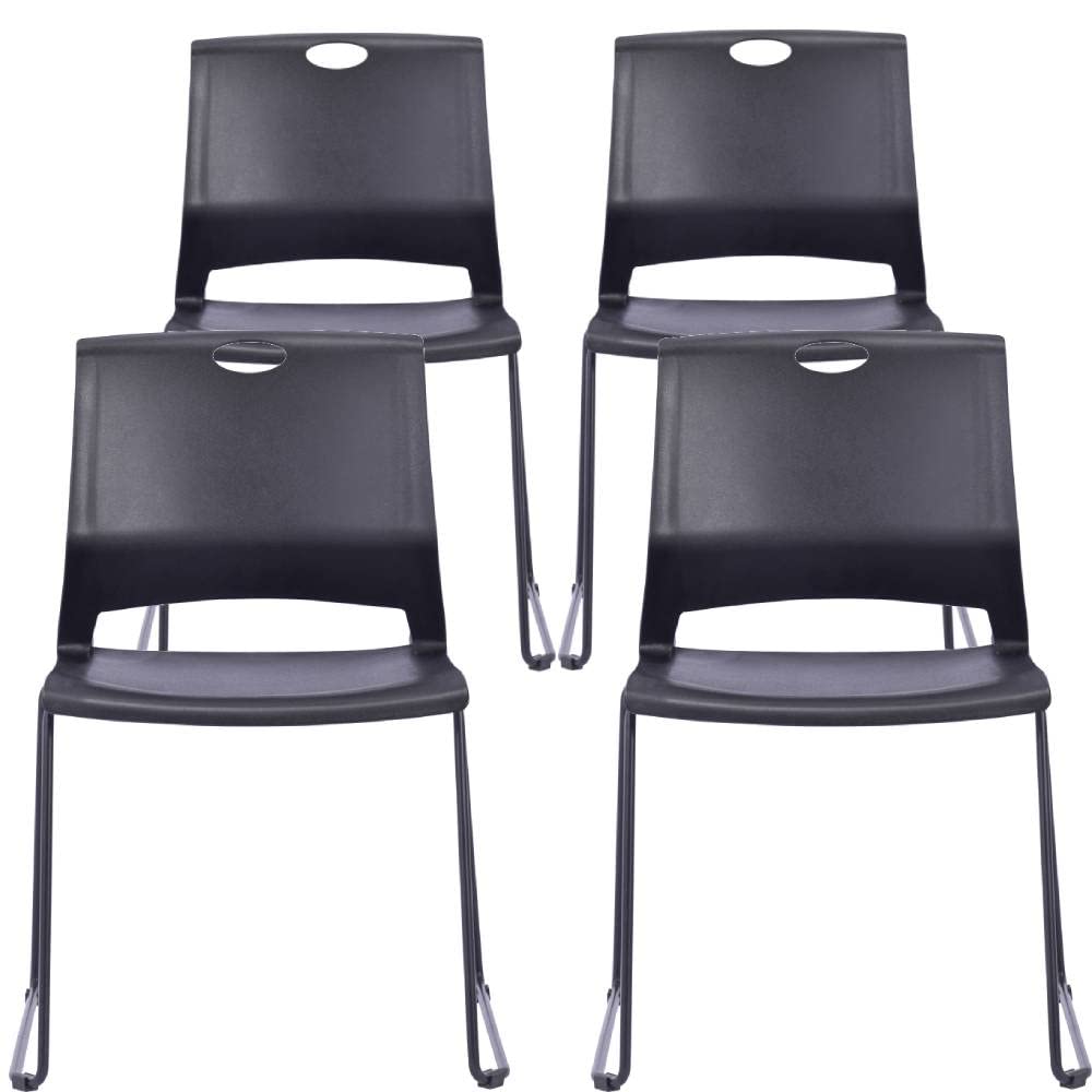 4-Pack Black Waiting Room Guest Chairs - Stackable Sled Base Conference Chairs for Church, Office, Training Room & Event Venues - Durable & Space-Saving Seating Solution