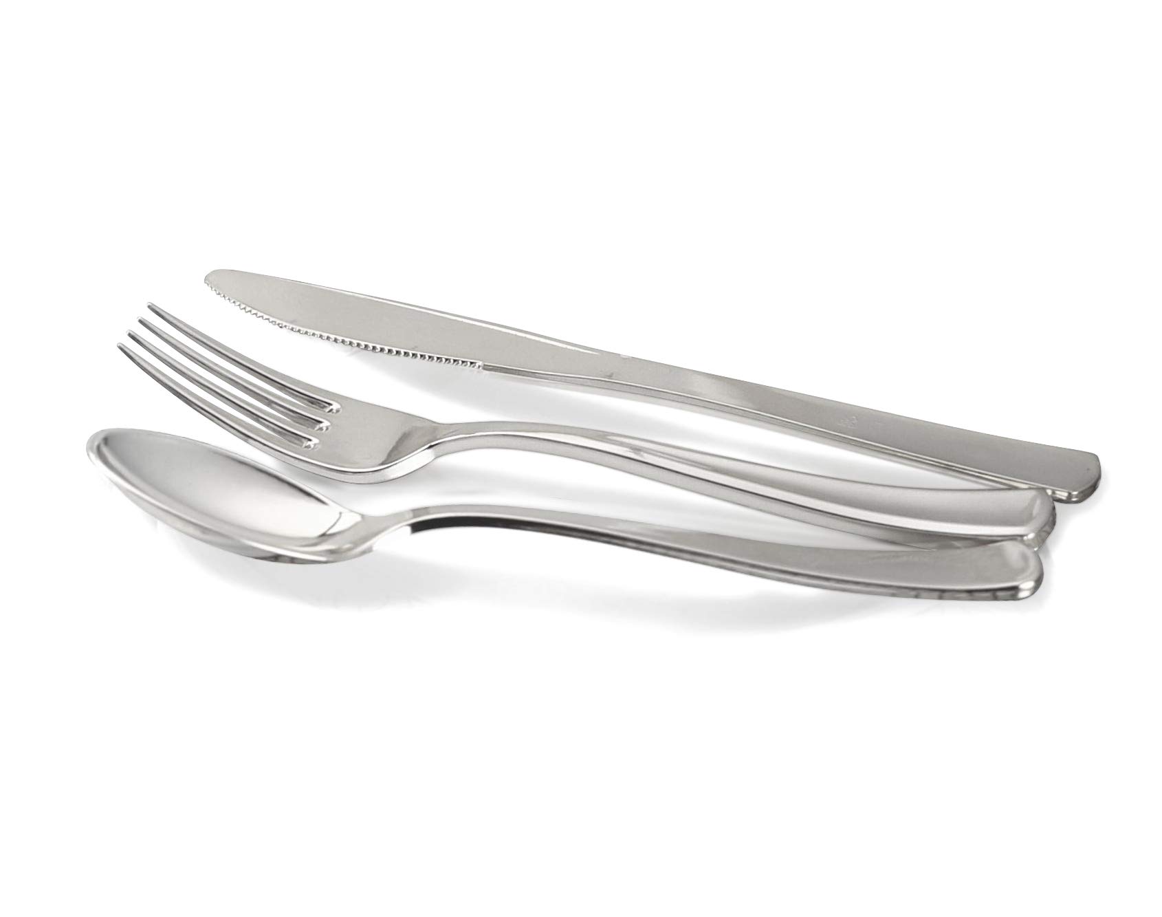 300-Piece Wedding Disposable Plastic Plate & Silverware Combo Set - 60 Guest White & Gold Trim Plates with Silver Cutlery - Elegant Tableware for Weddings, Parties, and Special Events