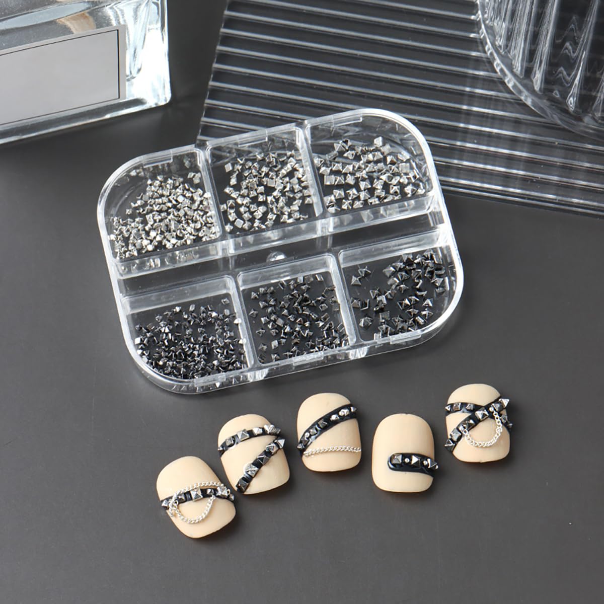 Shiny Alloy Nail Charms - Black & Silver Mixed Nail Rhinestones for Acrylic Nails | Mini Nail Art Studs & Gems for DIY Nail Decoration | Perfect for Women's Nail Art, Manicures, and Party Nail Accessories