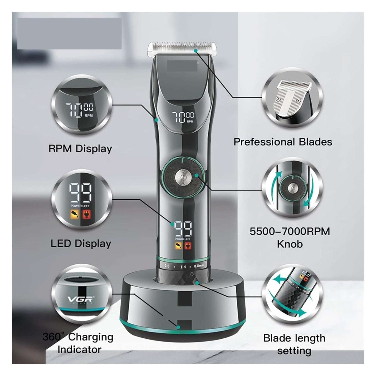 Professional Hair Clipper & Beard Trimmer Kit - V-256 Wireless LCD Charging Haircut Machine for Men with Comb Care (Gift Box Included) | Perfect for Home Barbering, Salon Use & Travel Grooming