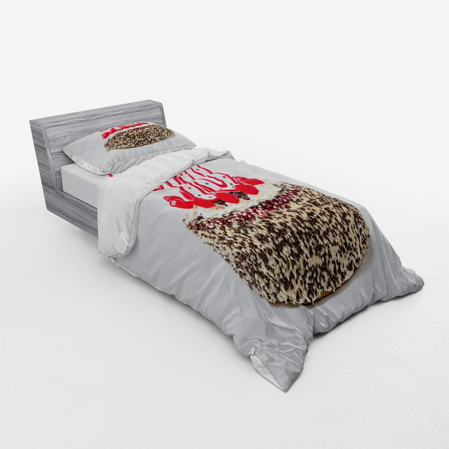 Ambesonne 70th Birthday Bedding Set - 3 Piece Duvet Cover with Sham & Fitted Sheet, Twin Size, Vibrant Birthday Cake Design with 70 Candles & Sprinkles - Perfect for Birthday Parties, Anniversary Celebrations & Gift Giving