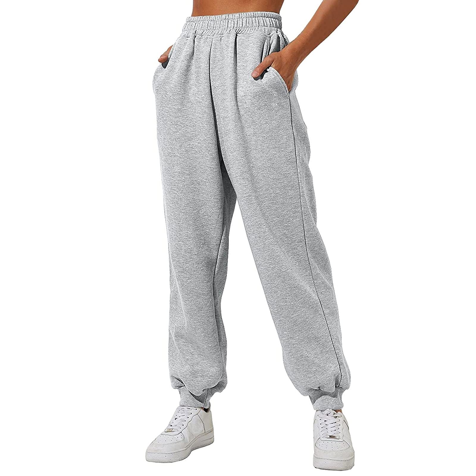 Women's High Waist Fleece Lined Joggers - Winter Warm Cinch Bottom Sweatpants with Pockets, Elastic Waist for Lounge & Sports | Cozy Casual Wear, Workout, Running, Yoga, and Home Relaxation