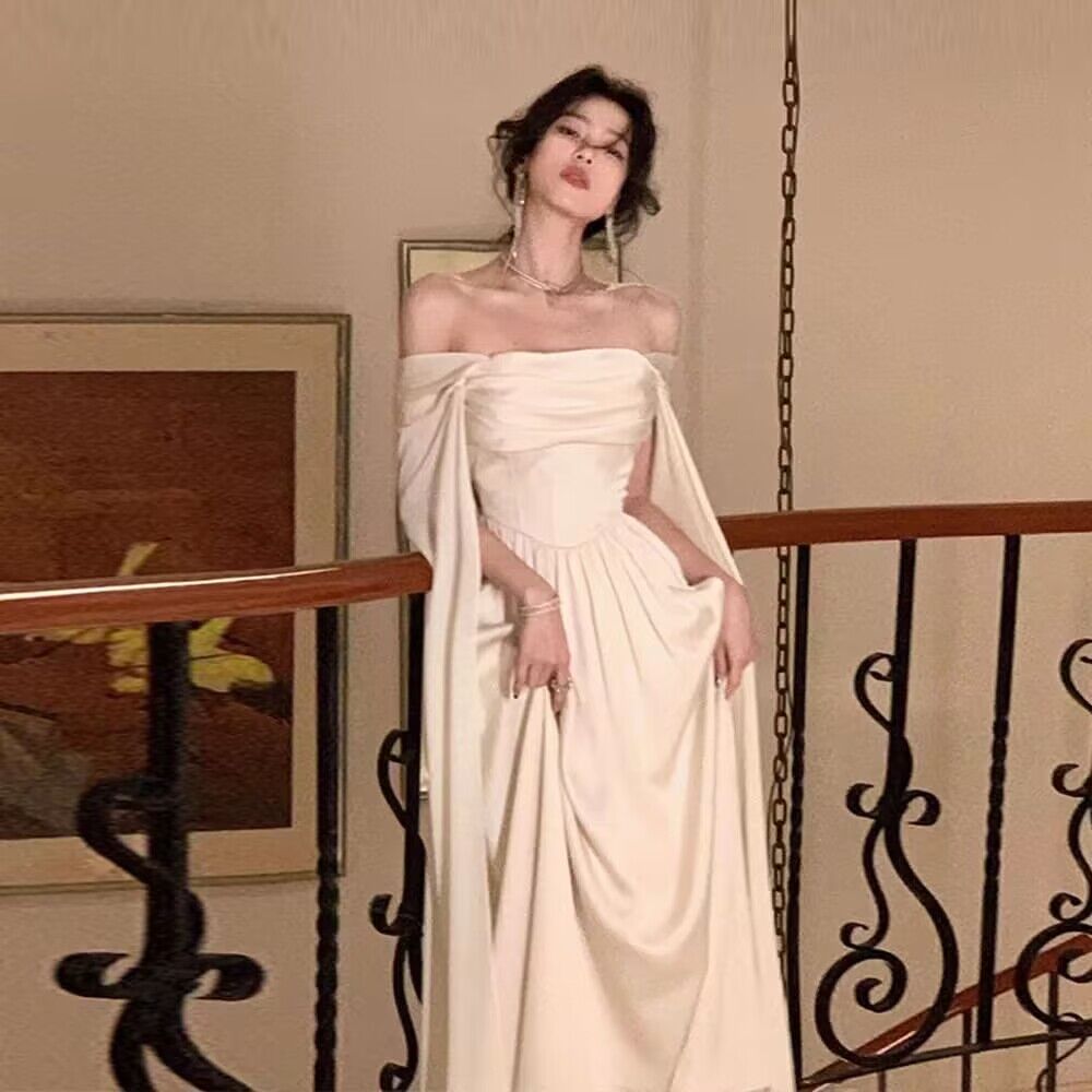 Ivory Satin Long Prom Dresses for Women - Elegant Evening Party Gown with Slit J2763 | Perfect for Homecoming, Formal Events & Special Occasions