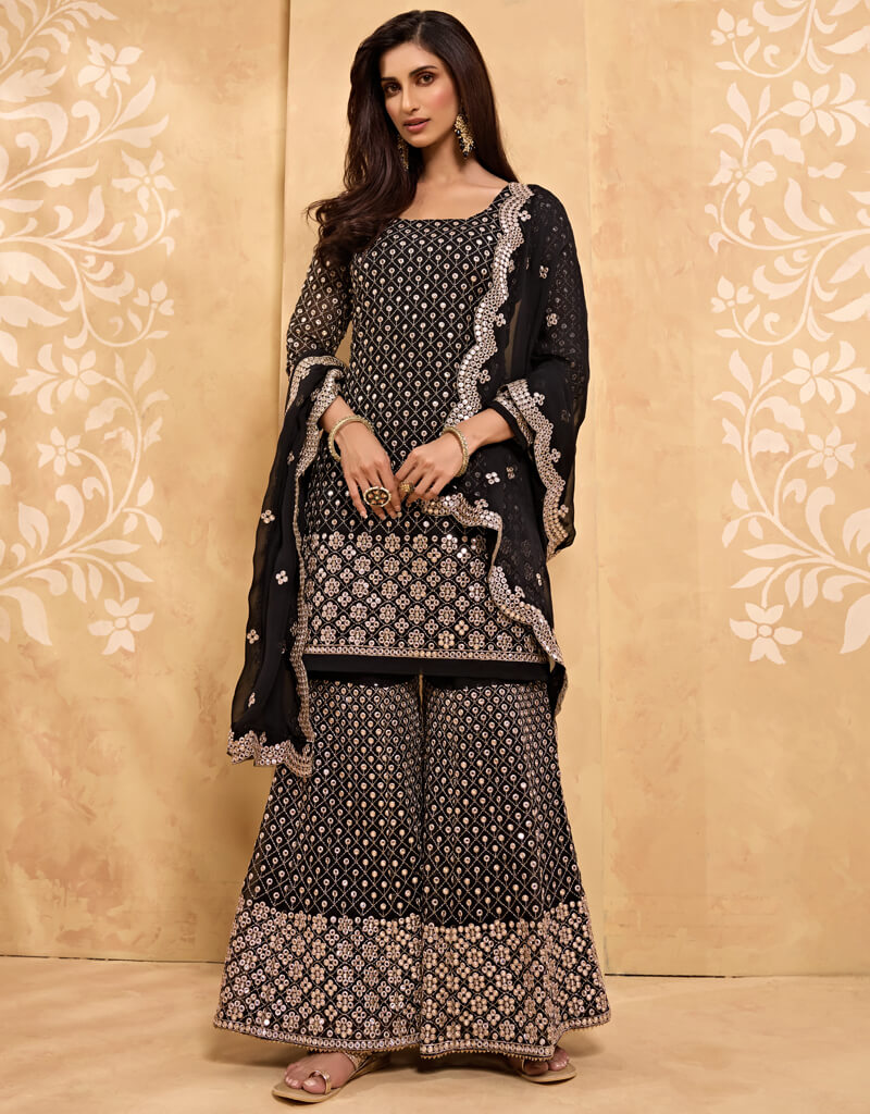 Elegant Black Palazzo Style Salwar Suit - Premium Georgette Fabric for Women - Perfect for Weddings, Parties & Festive Occasions