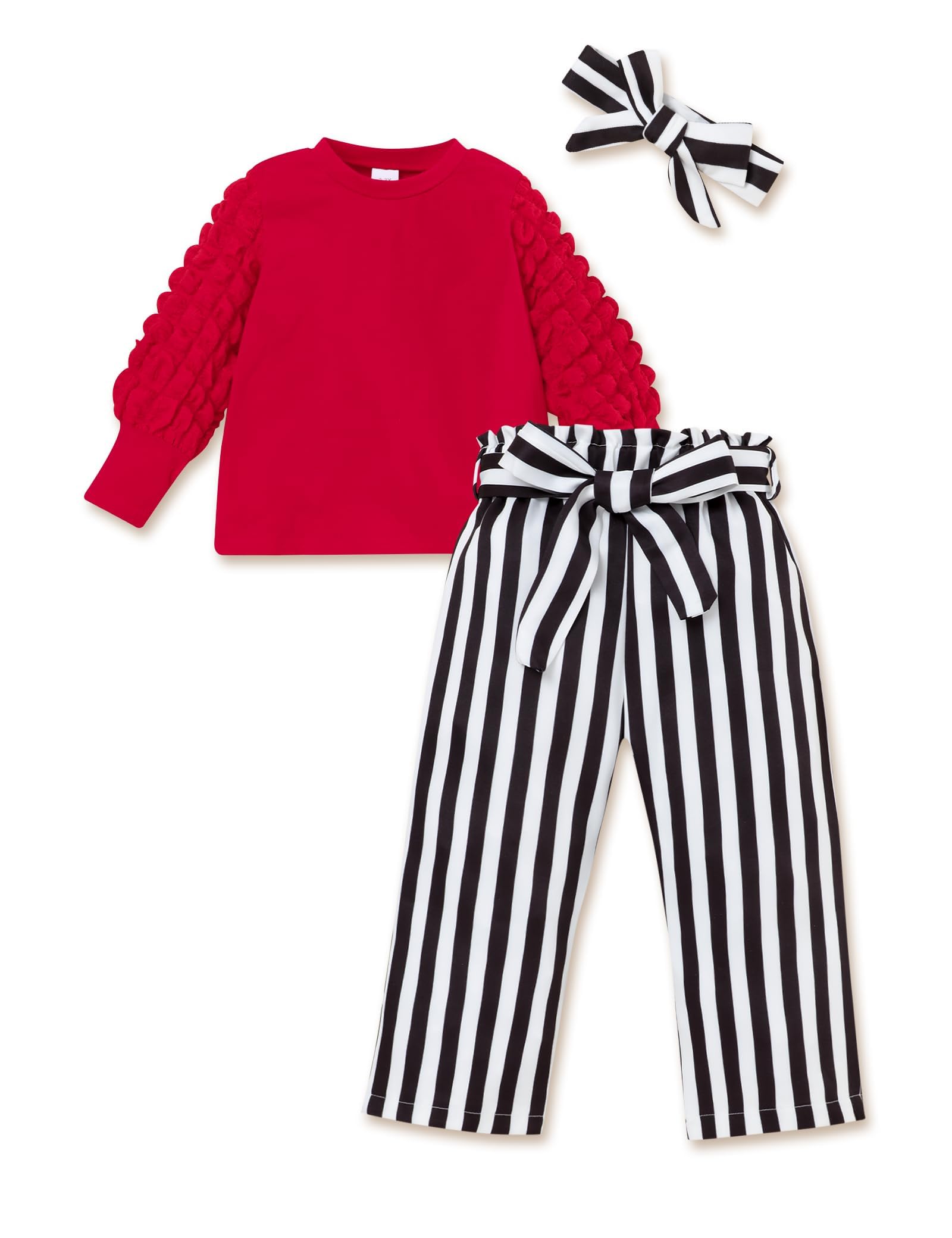 FoWear Toddler Girl Winter Clothes Set - Solid Color Top & Striped Long Pants for Girls 1-3 Years | Warm Outfit for Playdates, Preschool & Holiday Season