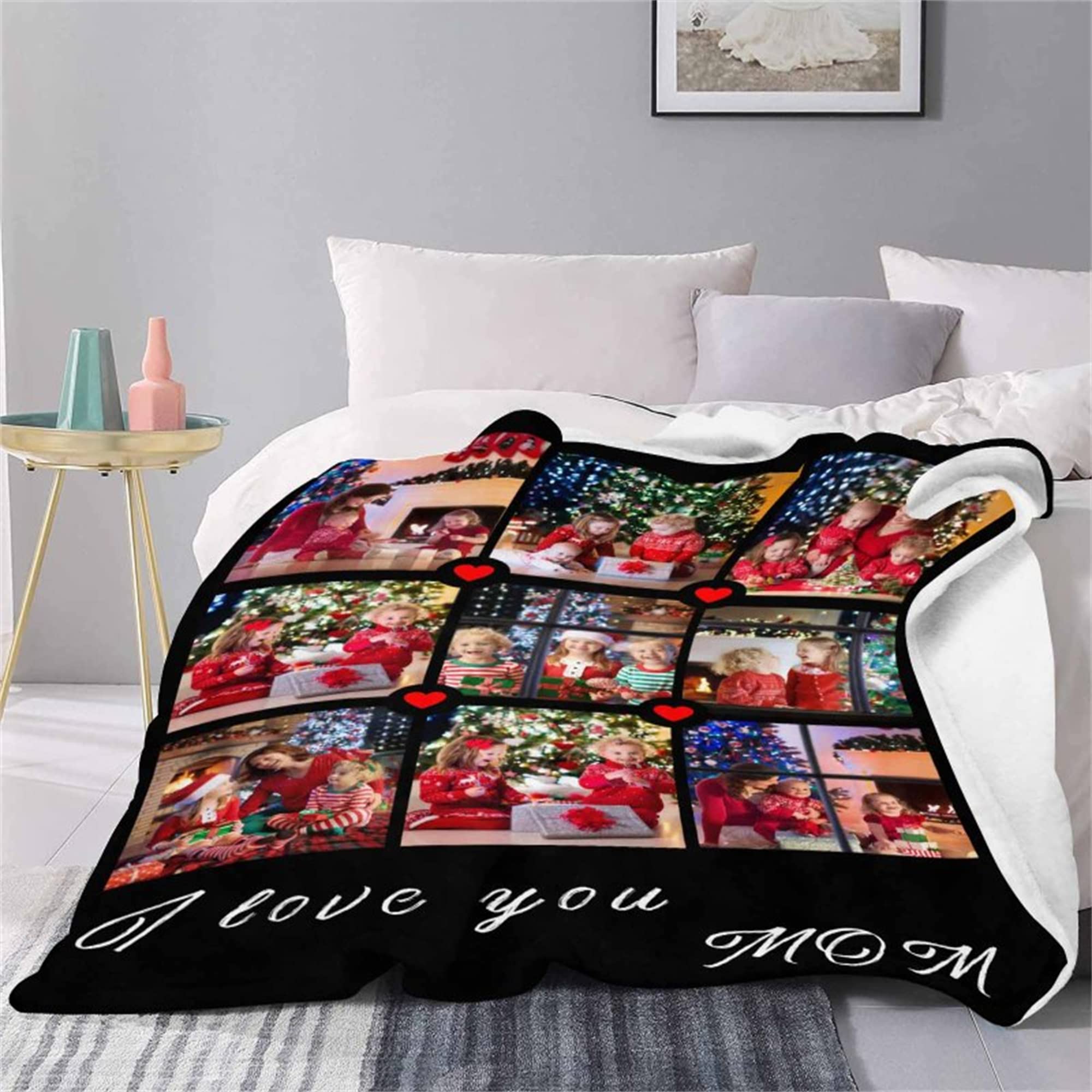 Custom Photo Collage Blanket - Personalized Picture Throw Blanket with Upload - 40x50 Inch Soft Fleece Gift for Mom, Grandma, Wife, Girlfriend - Birthday, Anniversary, Christmas Present from Daughter, Son, Husband - Perfect for Family Photos, Home Decor, Cozy Nights & Special Occasions