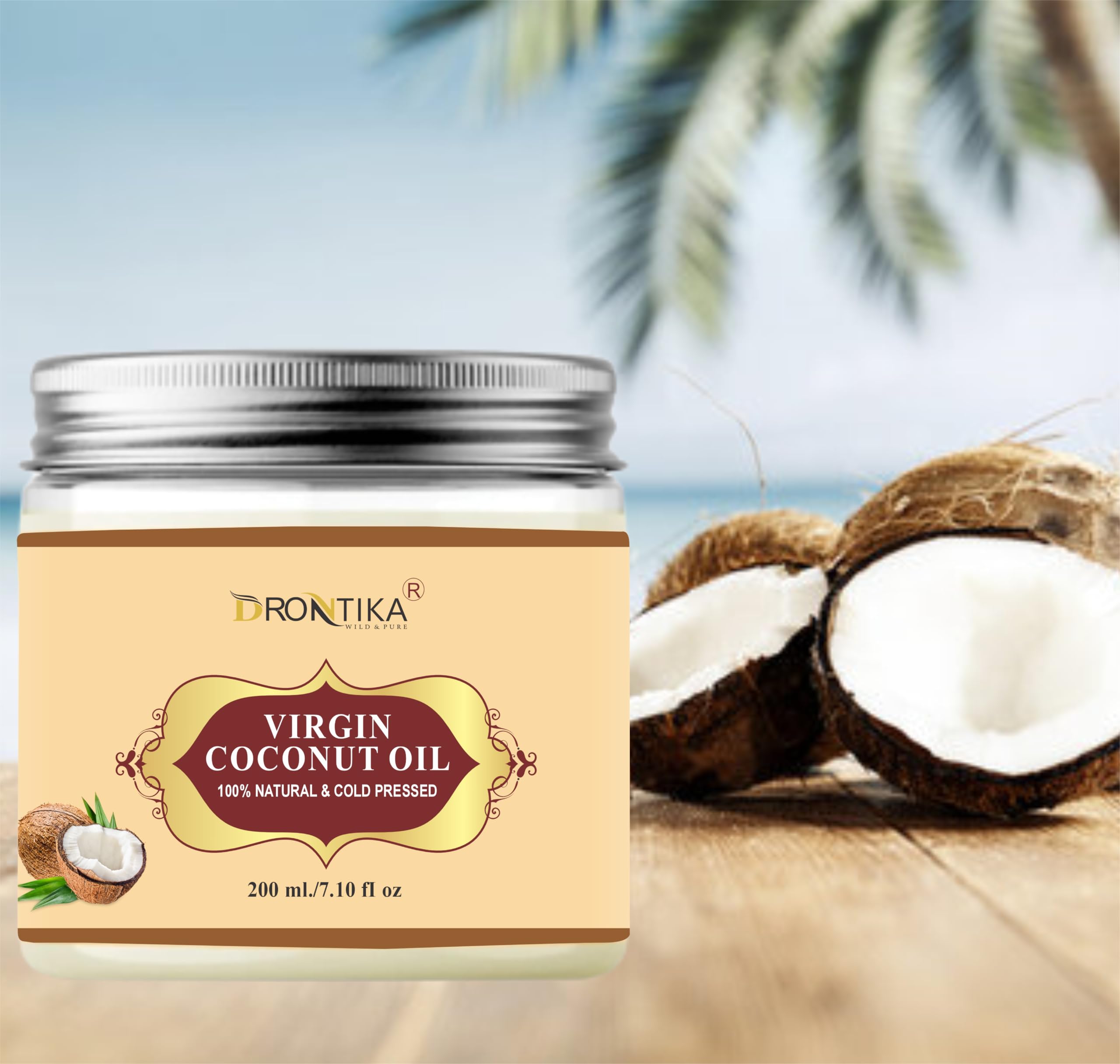 **Organic Cold Pressed Extra Virgin Coconut Oil for Hair & Skin - 100% Pure, Unrefined, Chemical-Free (200ml) | Promotes Hair Growth & Moisturizes All Skin Types | Perfect for Cooking, Massage & DIY Beauty Treatments**