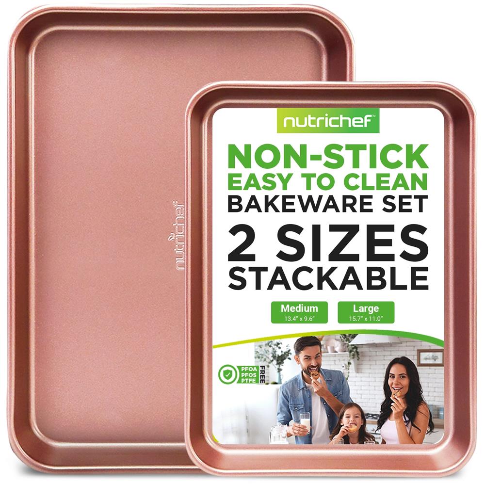 Non-Stick Oven Pan Baking Sheets Set - Premium Cookie Sheet for Baking, Roasting & Cooking - Perfect for Cookies, Pizza, Chicken & More - Heavy Duty Baking Tray for Home & Commercial Kitchens