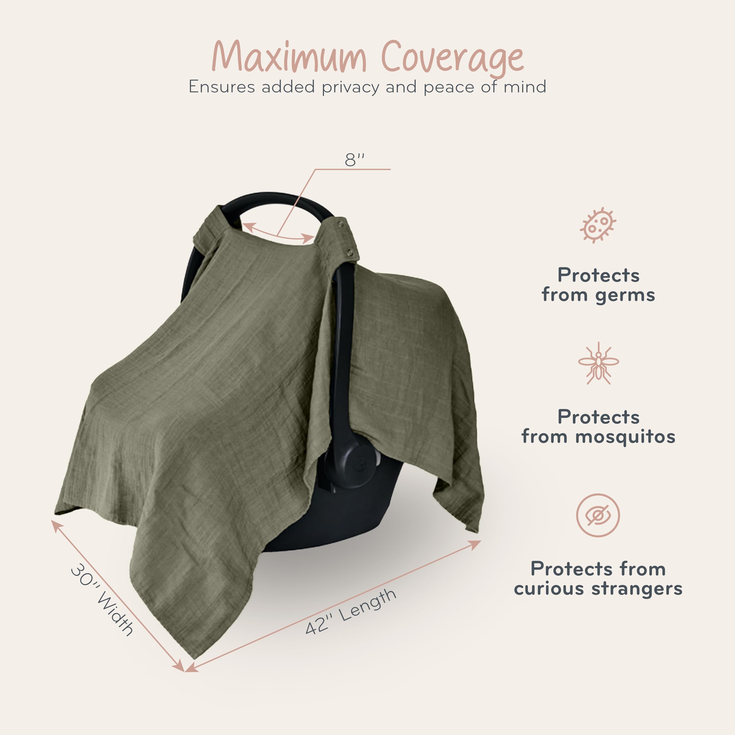 Organic Cotton Baby Car Seat Cover & Canopy - 100% Muslin, 43