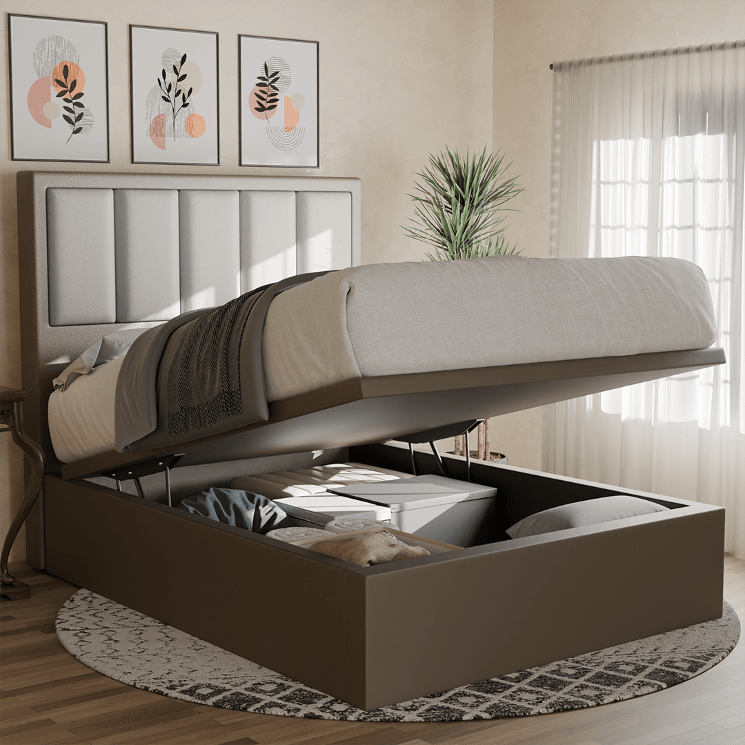 Marley Faux Leather Upholstered Storage Bed Frame with Underbed Drawers - Queen Size Platform Bed for Small Spaces & Guest Rooms