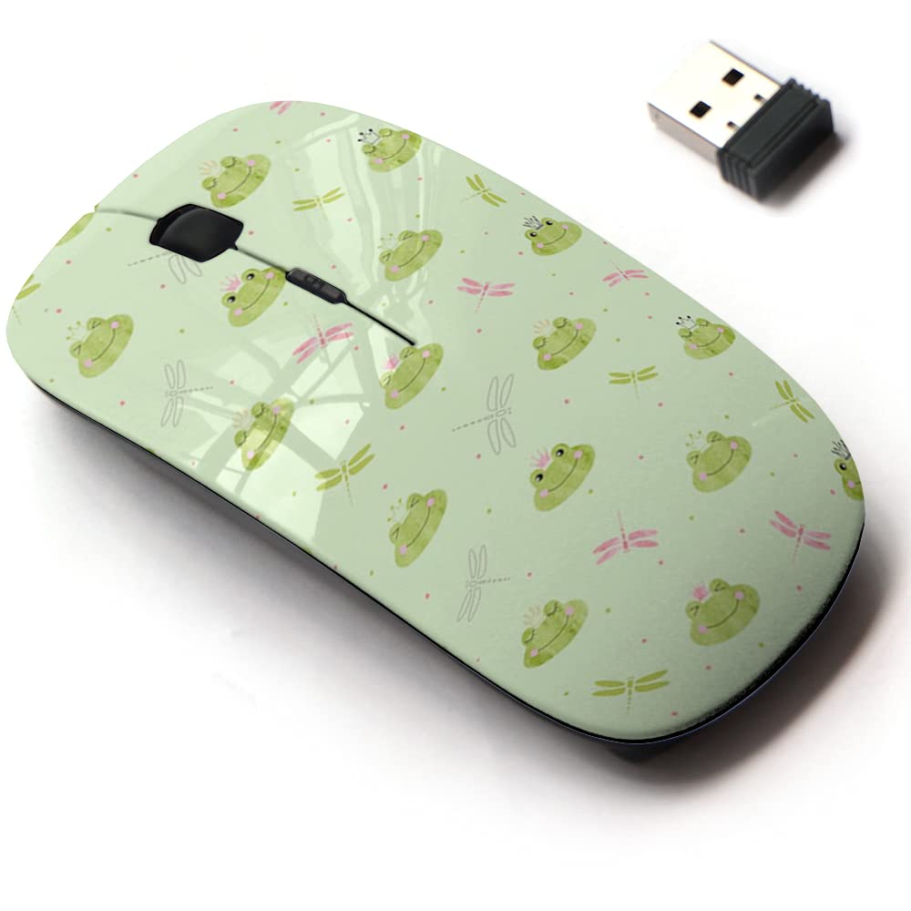 2.4G Wireless Mouse with Cute Frog & Dragonfly Pattern - Ergonomic Optical Mouse for Laptops, Desktops, PC, Mac - Includes Nano USB Receiver - Perfect for Office, Home, Gaming & Travel Use
