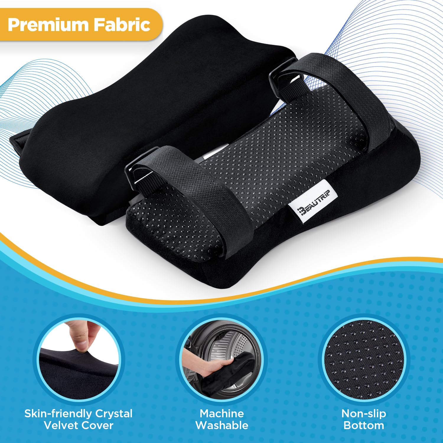 BEAUTRIP Ergonomic Armrest Pads - Memory Foam Office Chair Arm Rest Covers with Non-Slip Design - Elbow Support Cushions for Computer, Gaming & Desk Chairs (Set of 2) - Perfect for Home Office, Workstation & Long Gaming Sessions