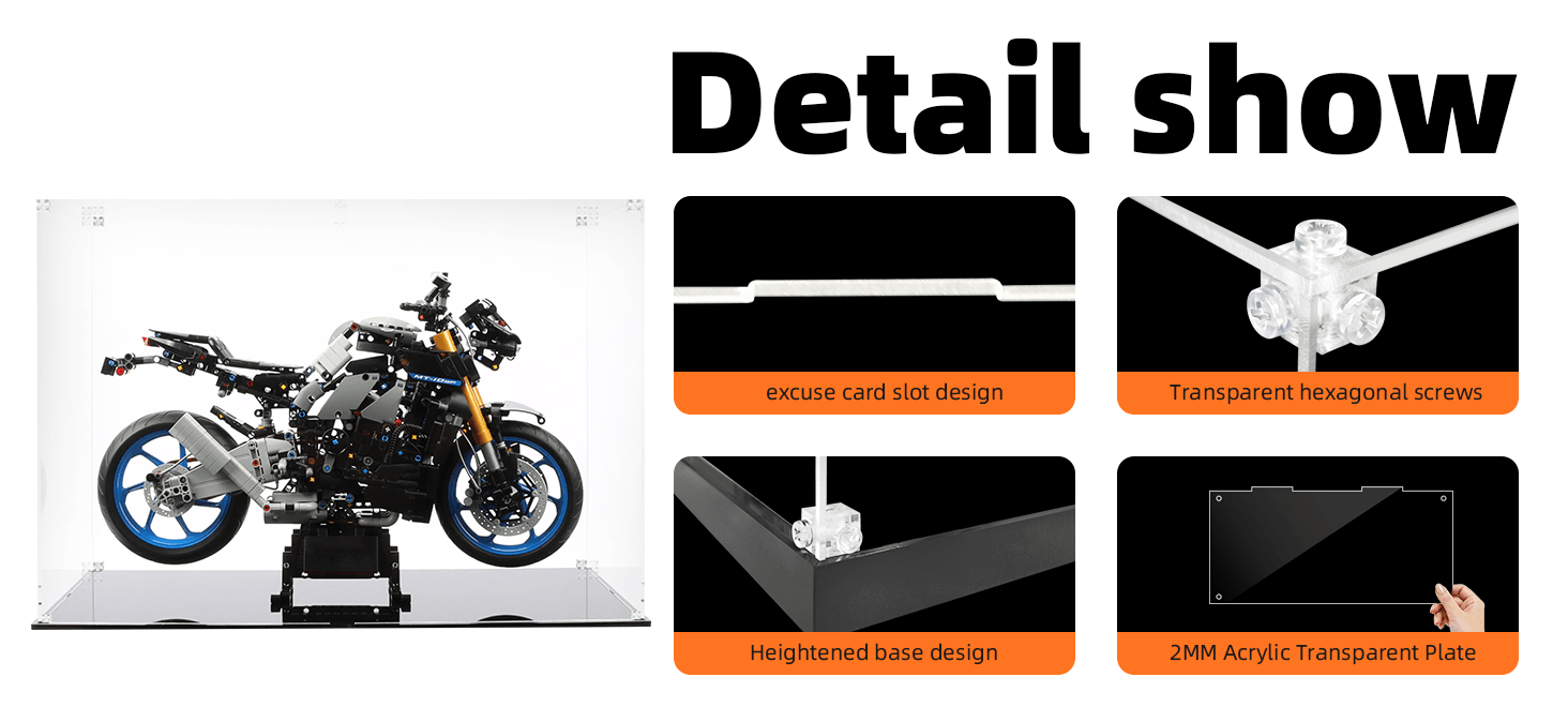 LEGO Yamaha MT-10 SP 42159 Motorcycle Display Case - Premium Acrylic Showcase for Collectible Model Bikes | Perfect for Home, Office & Gift Giving