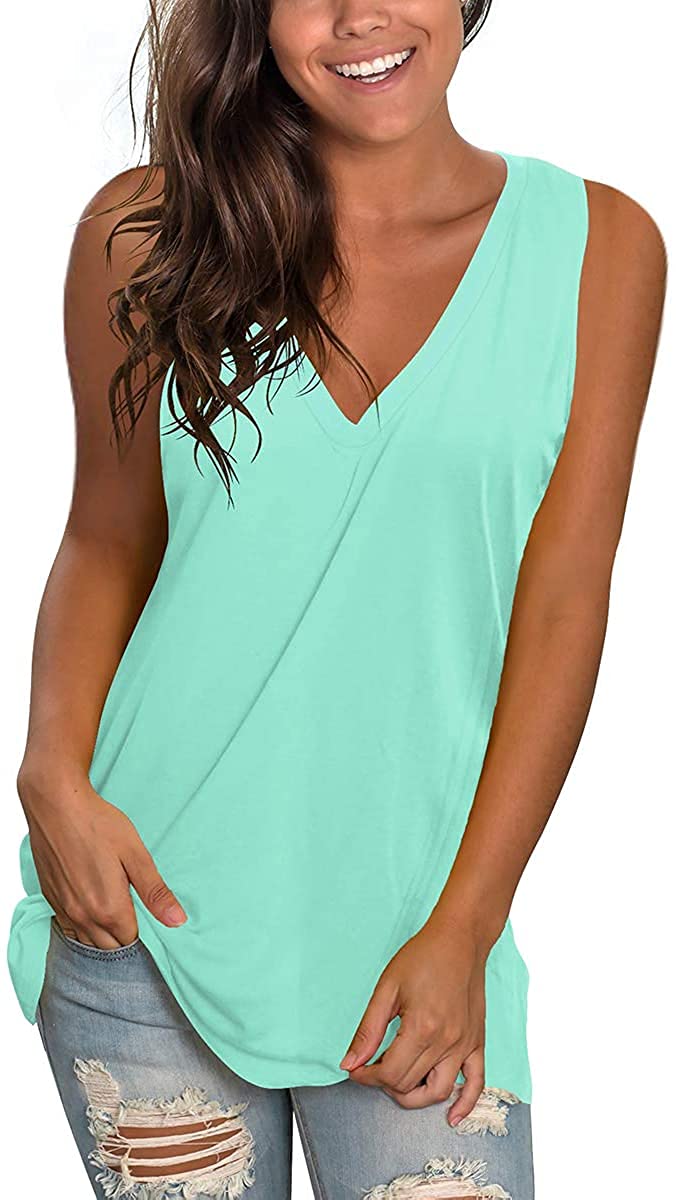 LaLaLa Women's V-Neck Casual Tank Tops - Loose Fit Sleeveless Summer Blouses | Comfortable & Breathable for Beach, Yoga & Everyday Wear