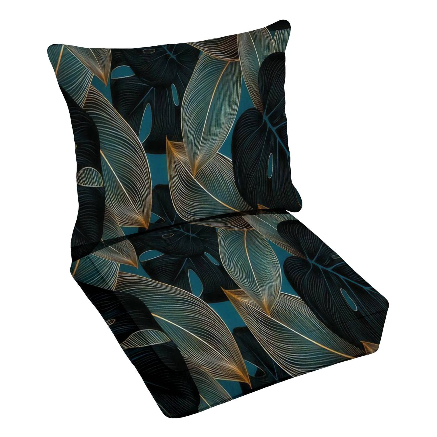 Premium Outdoor Deep Seating Cushion Set - Luxury Golden Floral with Tropical Leaves Design - Waterproof Patio Furniture Replacement Cushions for Lounge Chairs - Perfect for Poolside, Garden, and Conversation Areas