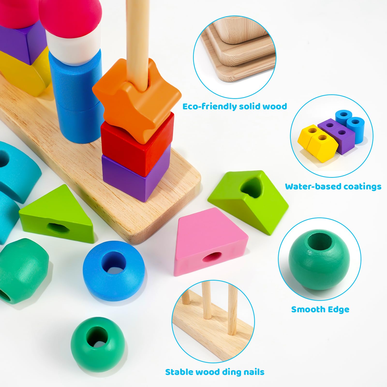 Montessori Wooden Beads Sequencing Toy Set for Toddlers Ages 2-4 - STEM Preschool Learning Toy with Lacing Beads, Stacking Blocks & Shape Matching - Perfect Birthday Gift for Boys & Girls | Classroom & Homeschool Educational Activities