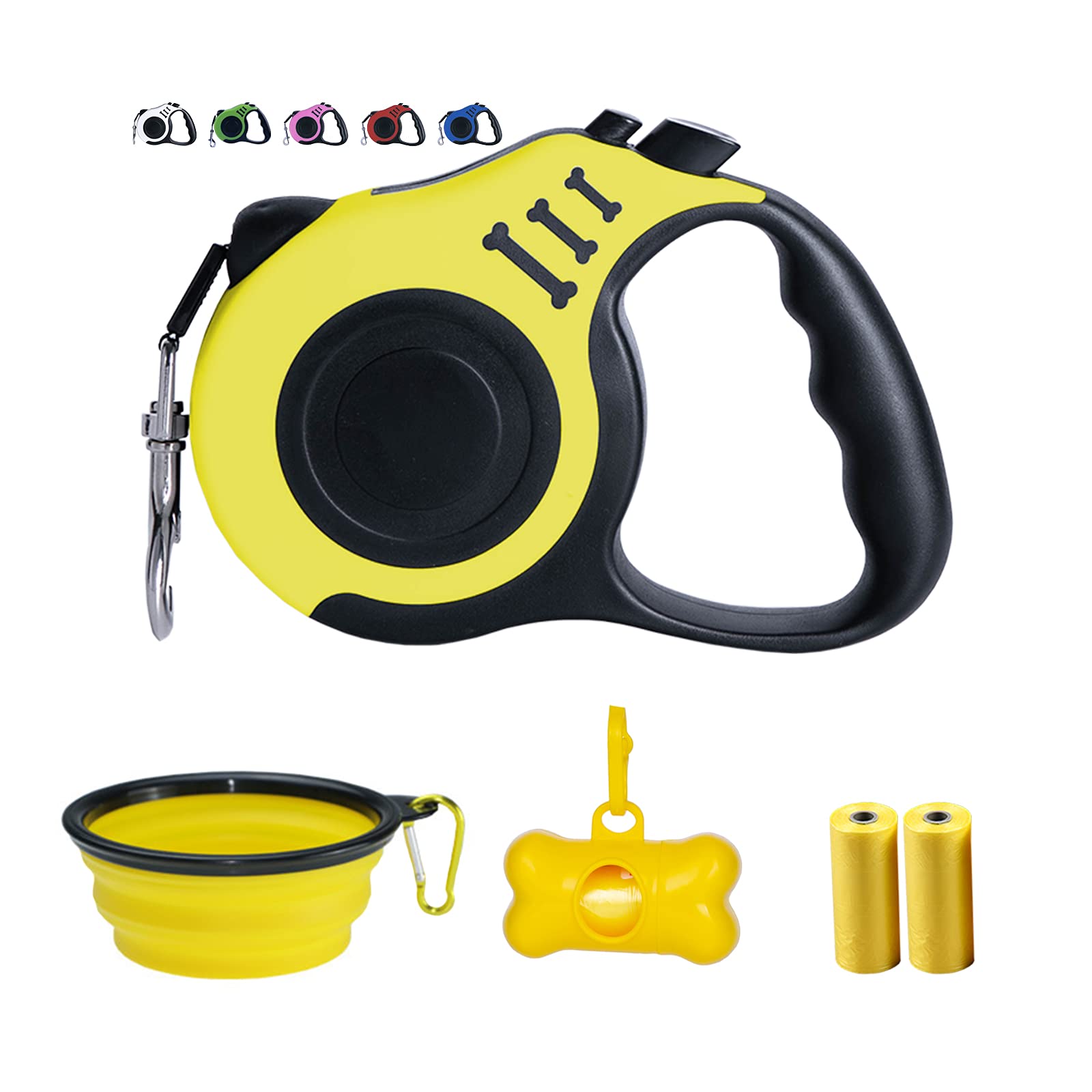 Retractable Dog Leash for Small Dogs (Up to 22lbs) - 10ft Extendable Nylon Lead with Free Portable Silicone Bowl & Waste Bag Dispenser - Perfect for Walking, Hiking, and Outdoor Adventures