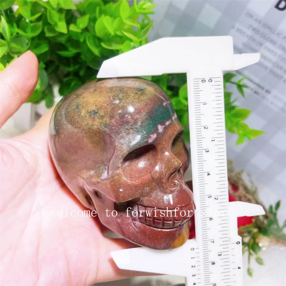 Natural Gem Marine Agate Carved Skull Statue - Handcrafted Home & Office Decor, Unique Halloween Gift & Spiritual Collection - Perfect for Meditation Spaces, Gothic Decor & Witchy Altars