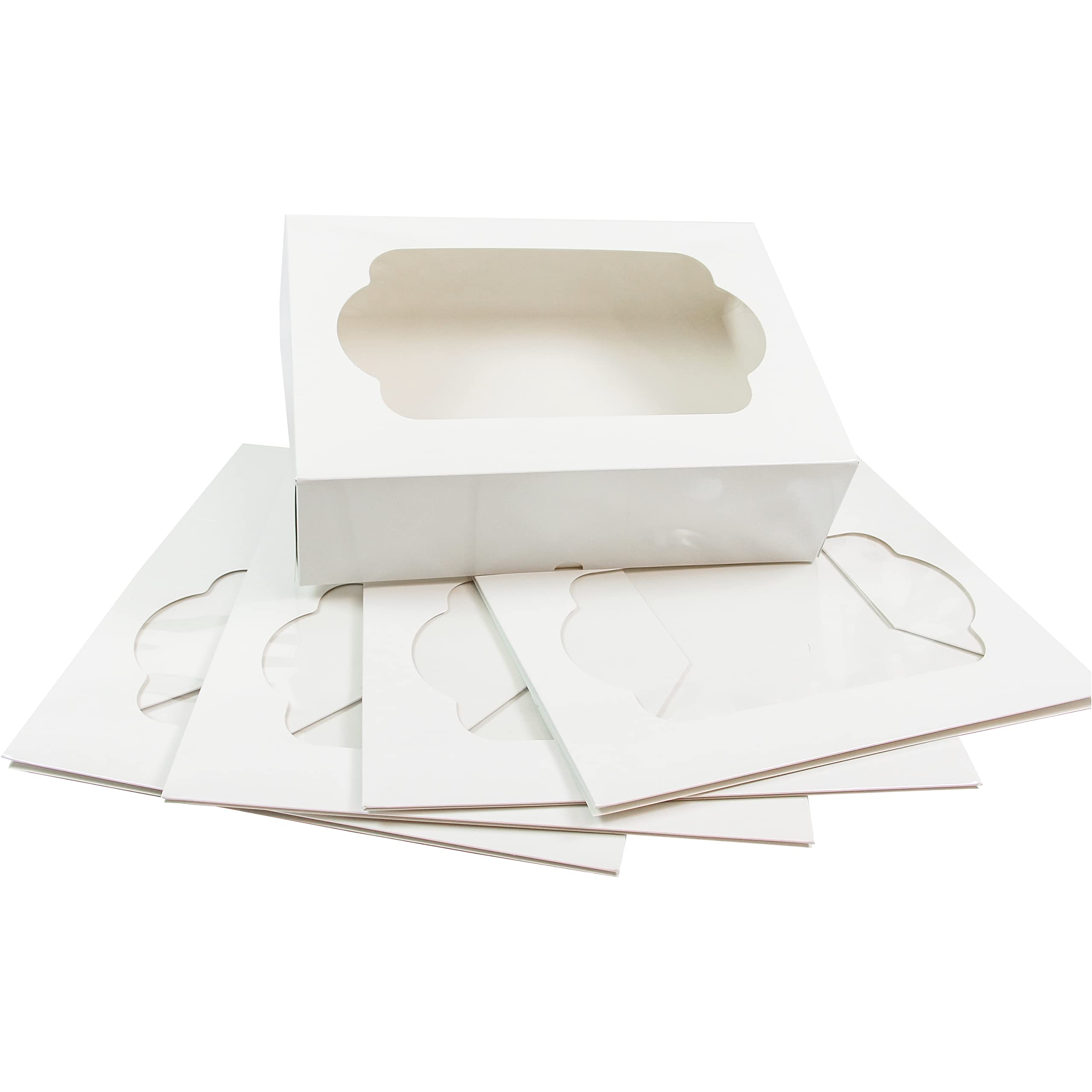 Global Sugar Art 6-Cupcake Box with Window - Sturdy White Pastry Container for Muffins, Cookies, Brownies & Cinnamon Rolls (10