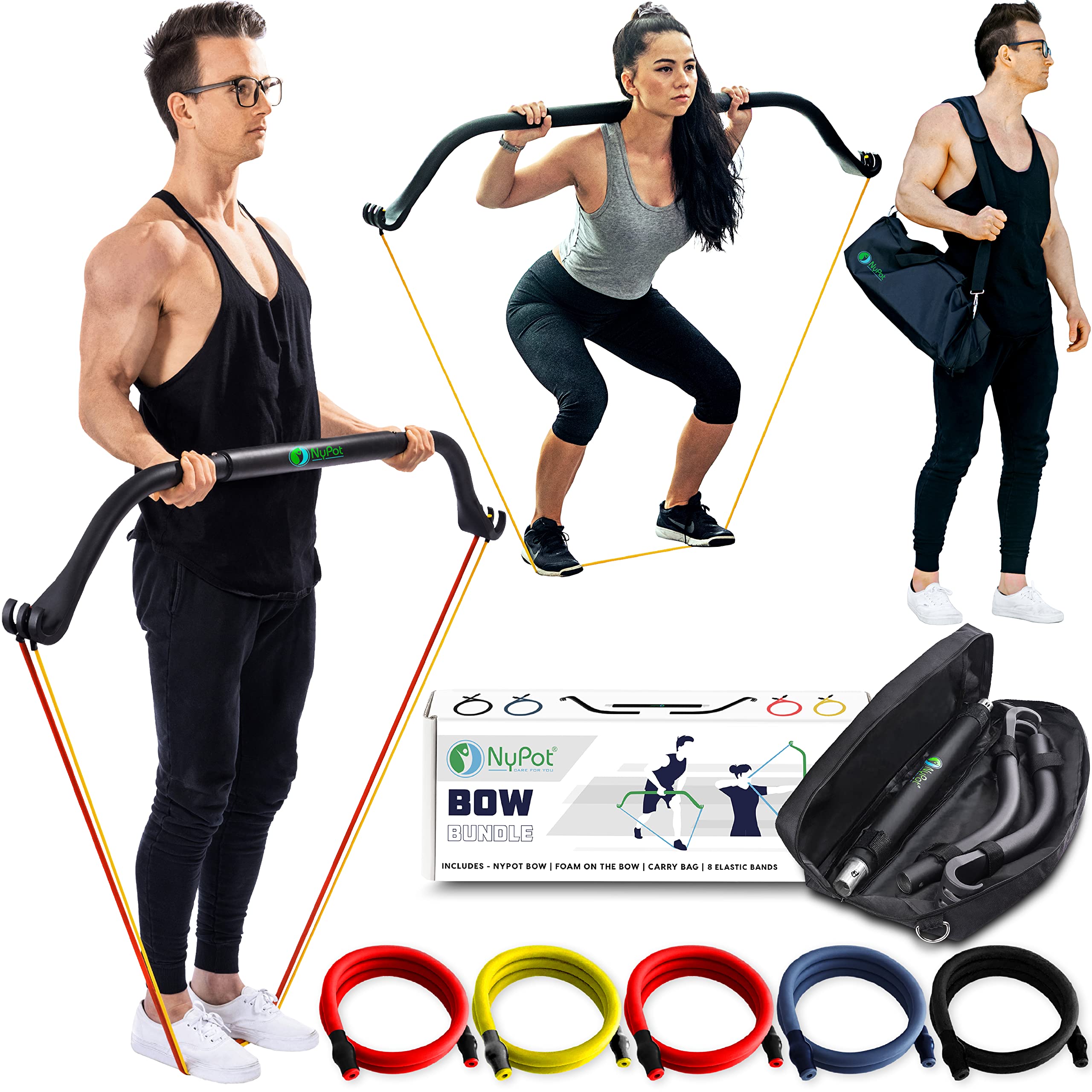 NYPOT Bow Portable Home Gym - Resistance Band & Bar System for Full Body Workout - Travel & Home Exercise Equipment Set - Strength Training Kit for Men & Women - Perfect for Small Spaces, Apartment Workouts & On-the-Go Fitness