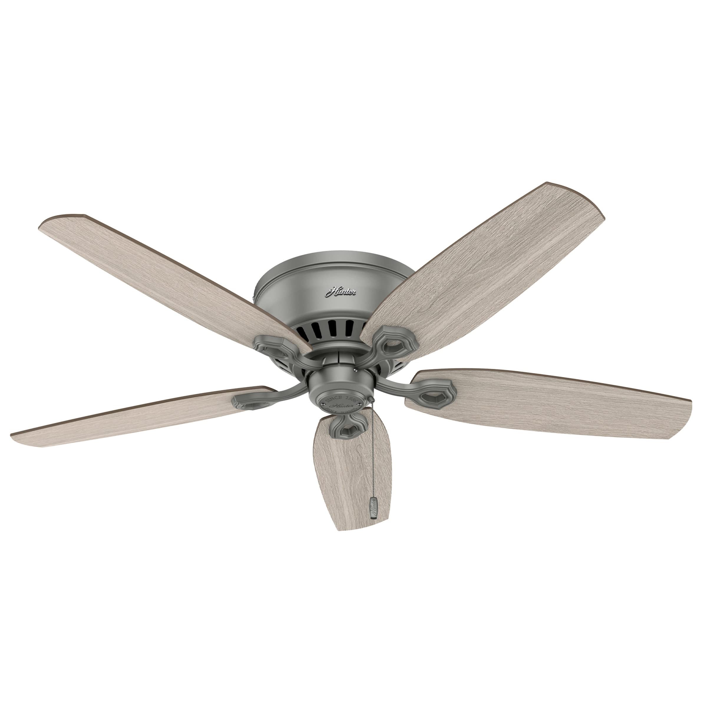 Hunter Fan Company 51113 52-Inch Low Profile Ceiling Fan with LED Light Kit - Matte Silver Finish - Pull Chain Control - Perfect for Bedrooms, Living Rooms & Home Offices