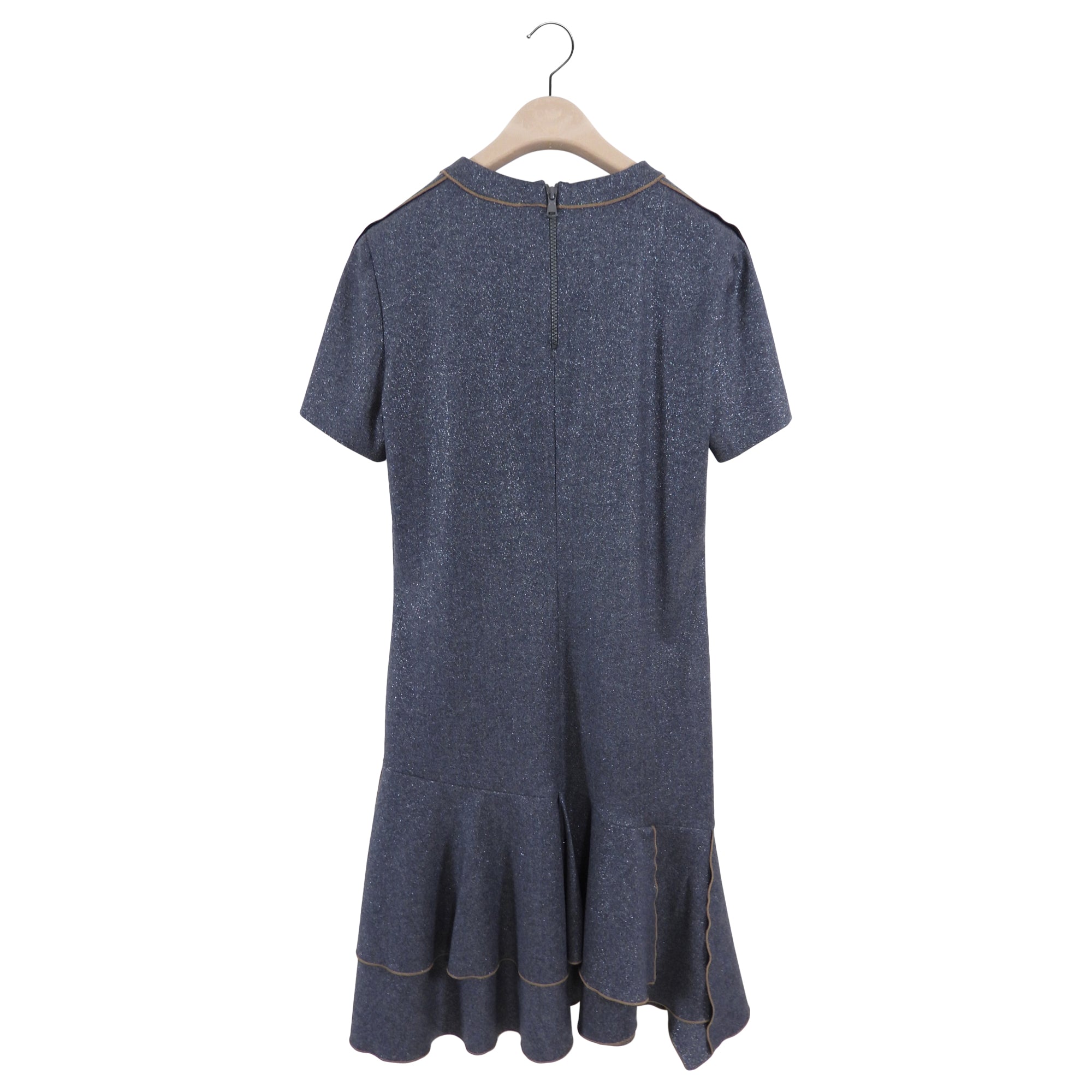Brunello Cucinelli Grey Shimmer Short Sleeve Dress for Women - Elegant Monili Beaded Cocktail Dress for Parties & Special Occasions