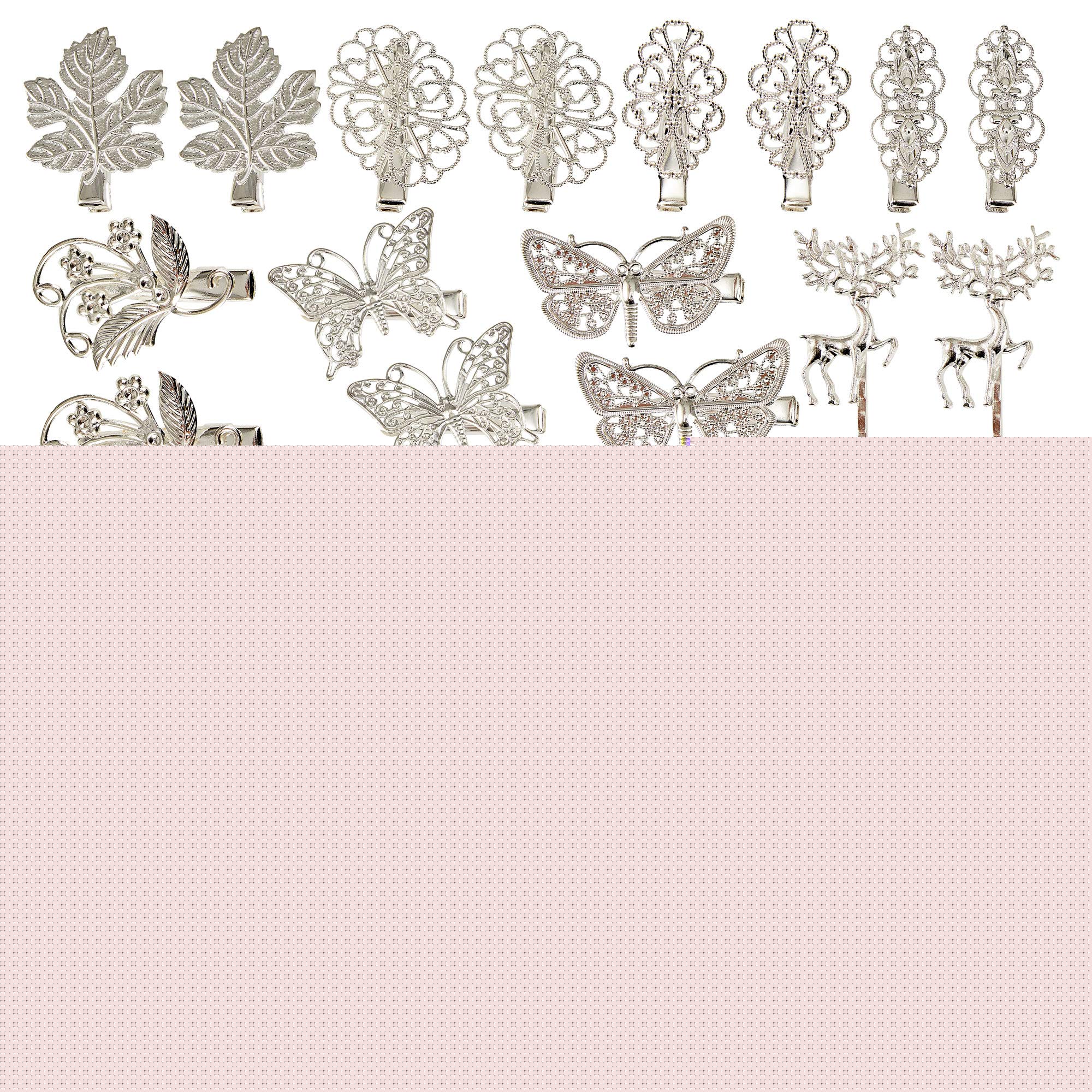 Vintage Silver Alligator Hair Clips - 30 Pack (15 Pairs) Retro Metal Barrettes with Leaf, Flower & Butterfly Designs - Hair Accessories for Women & Girls - Perfect for Parties, Weddings & Everyday Styling