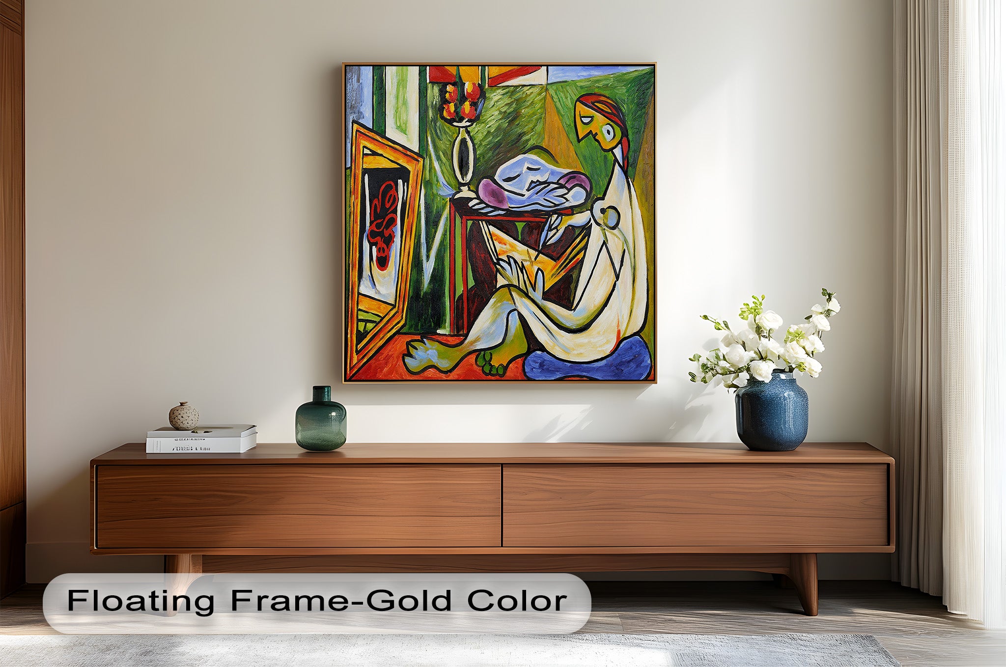 Abstract Interior Scene Picasso Style Oil Painting - Handmade Wall Art for Living Room, Bedroom & Office Decor