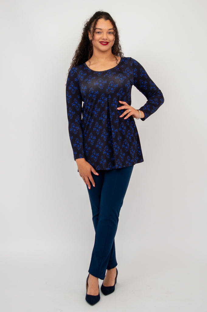 Franca Long Sleeve Top - Blue French Bamboo Fabric - Women's Casual Blouse for Work & Everyday Wear - Final Sale