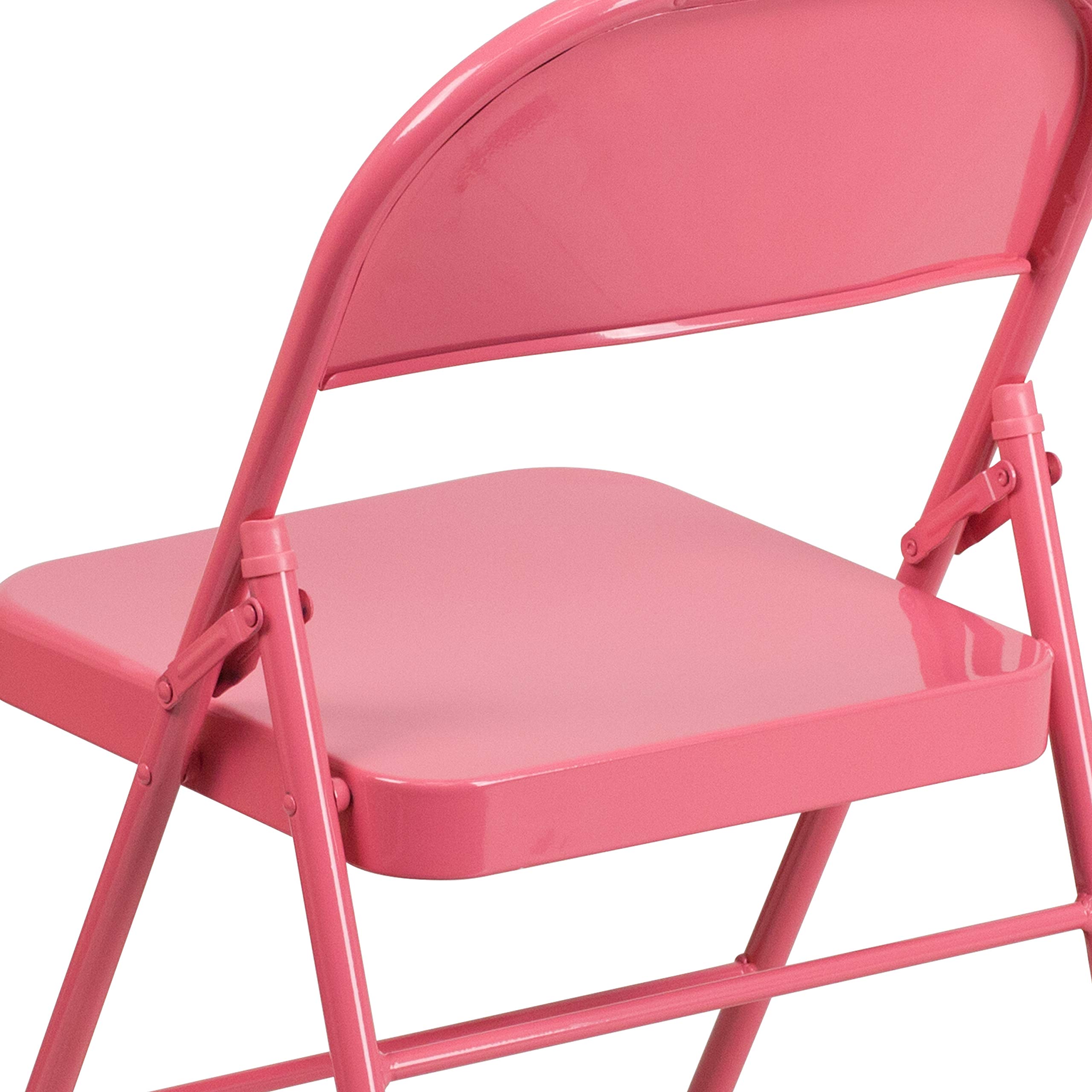 Flash Furniture 2-Pack HERCULES COLORBURST Series Bubblegum Pink Metal Folding Chairs - Heavy Duty Triple Braced & Double Hinged for Indoor/Outdoor Events, Parties, Weddings & Camping