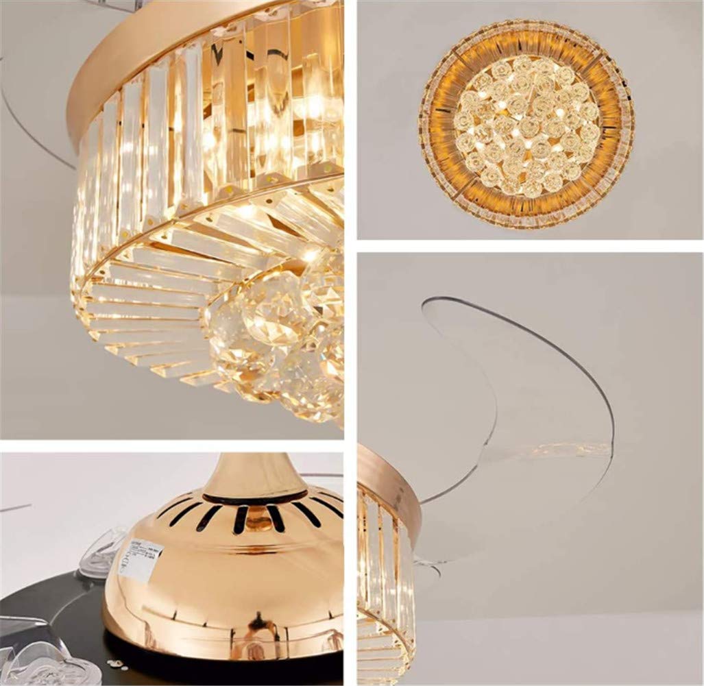 42 Inch Luxury Crystal Retractable Ceiling Fan with Remote Control - LED 3-Color Changing Light, Silent Invisible Fan Chandelier for Bedroom, Living Room (Rose Gold) - Modern Home Cooling & Elegant Lighting Solution
