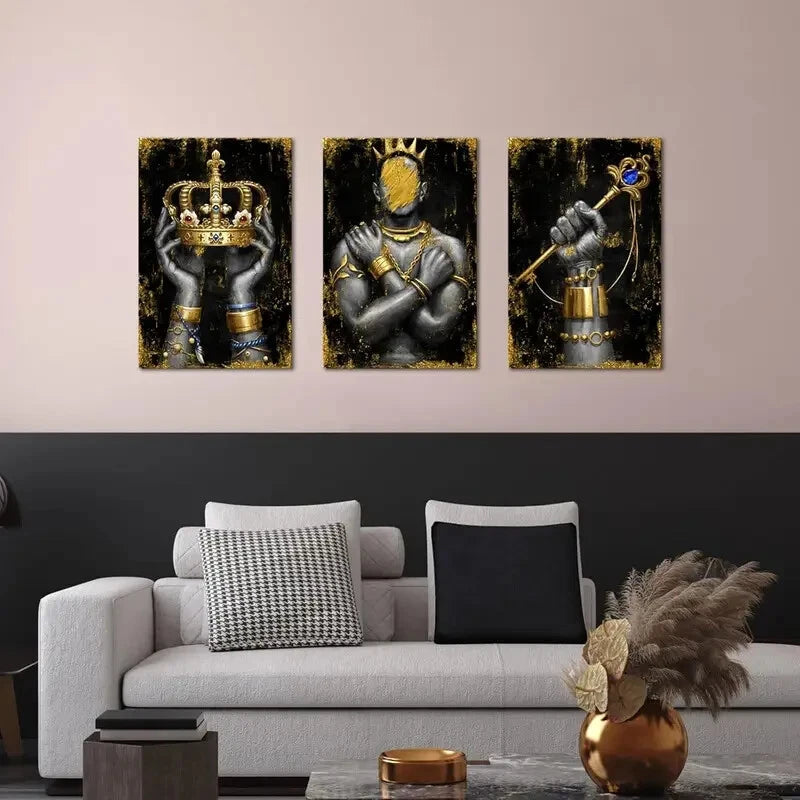 3pcs Golden African American Men Metal Wall Art - Ready to Hang Black History Decor - Perfect for Living Room, Bedroom, Office & Gifts