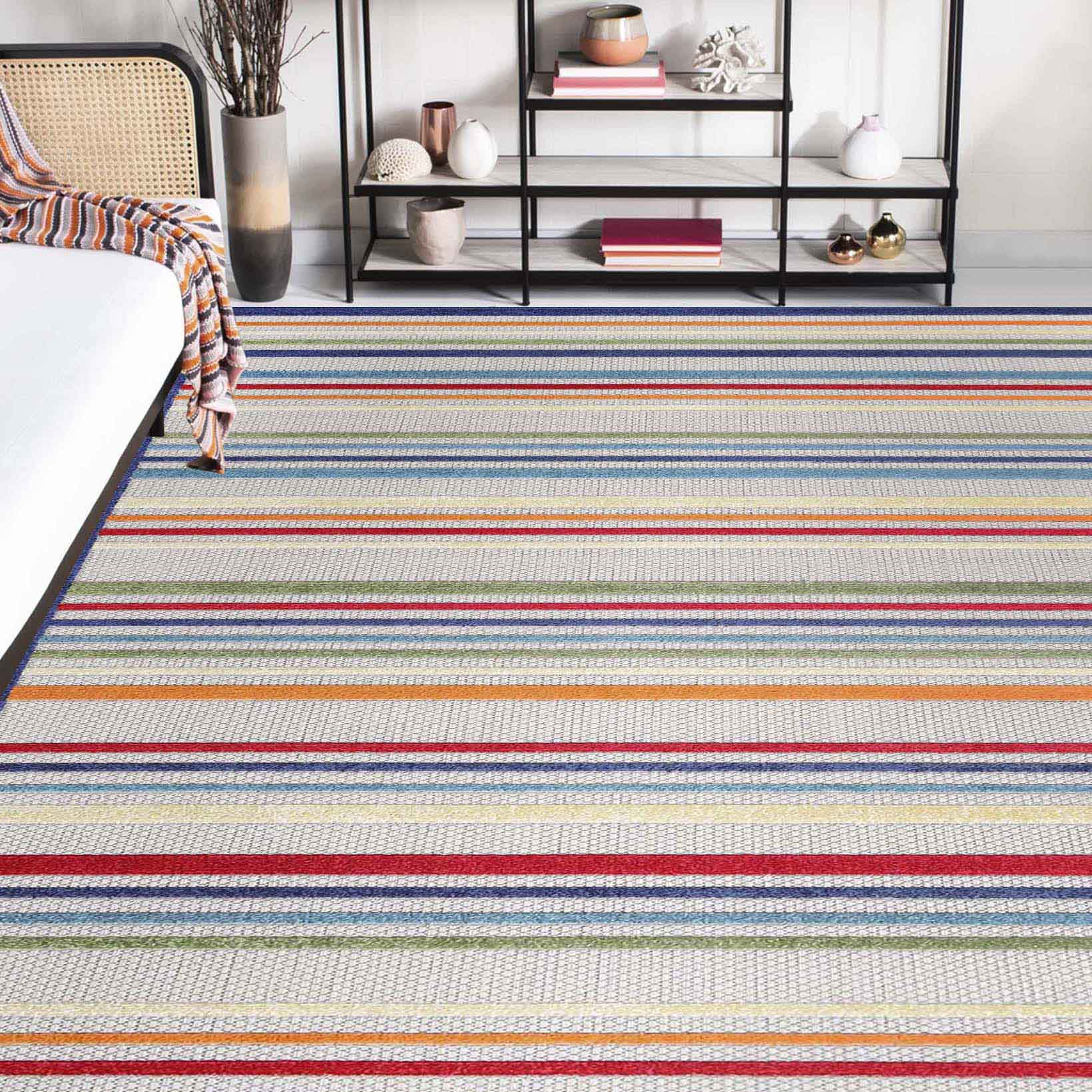 Stylish Eastyn Casual Stripe Geometric Area Rug - Soft Indoor/Outdoor Floor Mat for Living Room, Bedroom, Patio & Deck Decor