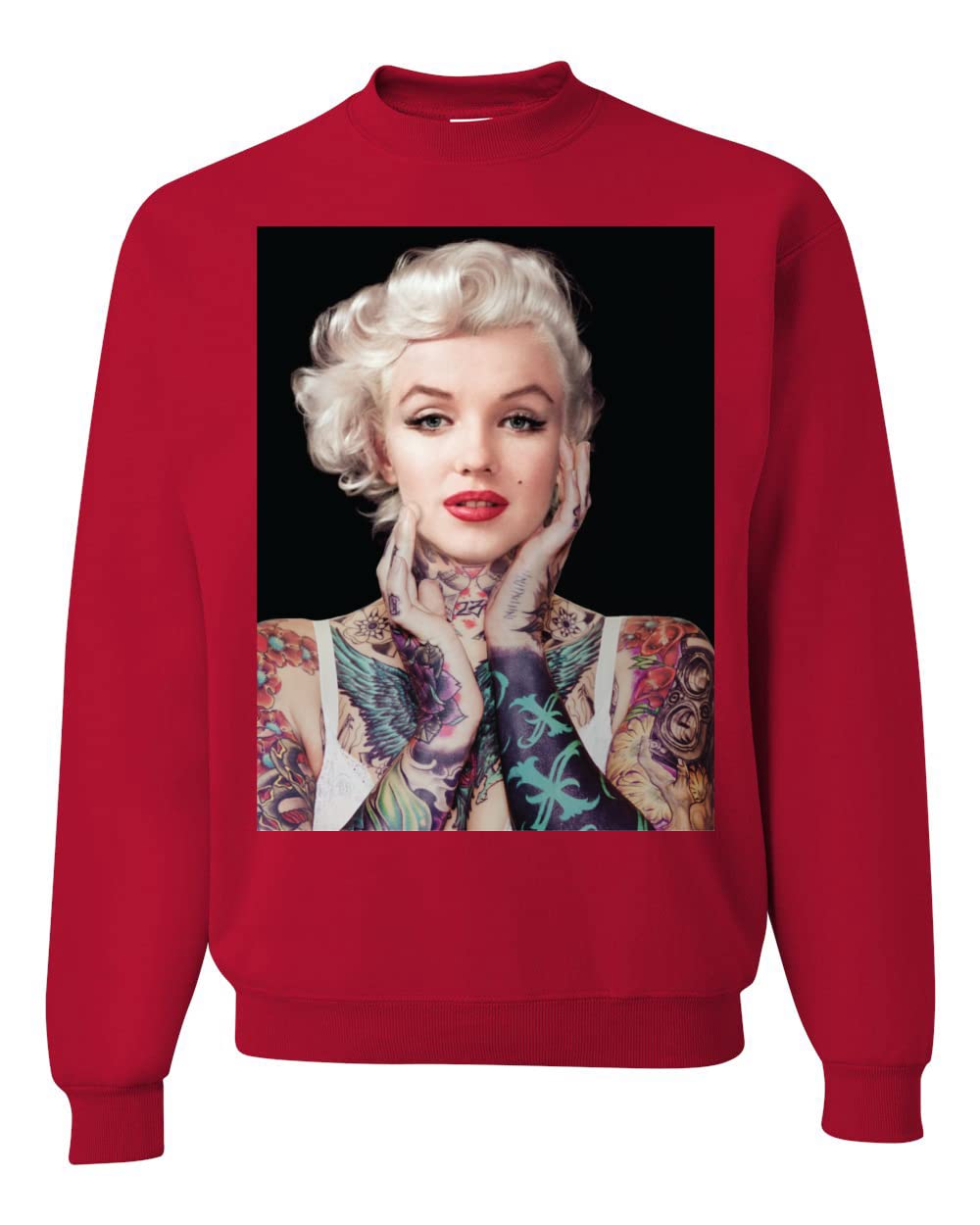 Wild Bobby Marilyn Tattoos Black Pop Culture Graphic Sweatshirt for Men & Women | Vintage Inspired Unisex Crewneck | Perfect for Casual Wear, Street Style & Music Festivals