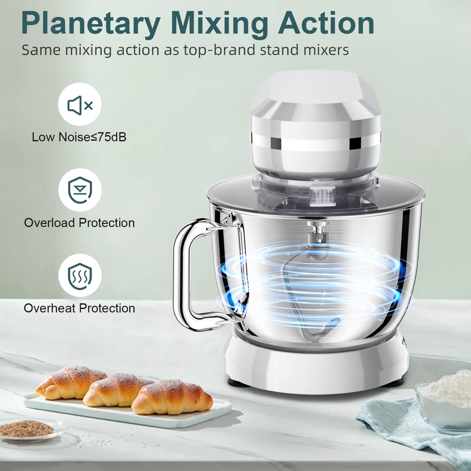 HOWORK 6.5QT Stand Mixer, 10+ Speed Electric Kitchen Mixer with Stainless Steel Bowl, Dough Hook, Wire Whip & Beater - Perfect for Baking, Whipping, Kneading Dough - Ideal for Home Bakers & Cooking Enthusiasts