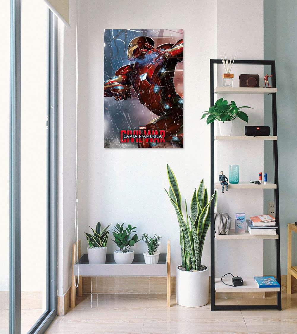 Captain America: Civil War Marvel Movie Poster 24x36 Inches - Iron Man Edition with Free Poster Strip Set | Premium Wall Art for Home Theater, Game Room & Comic Book Fan Decor